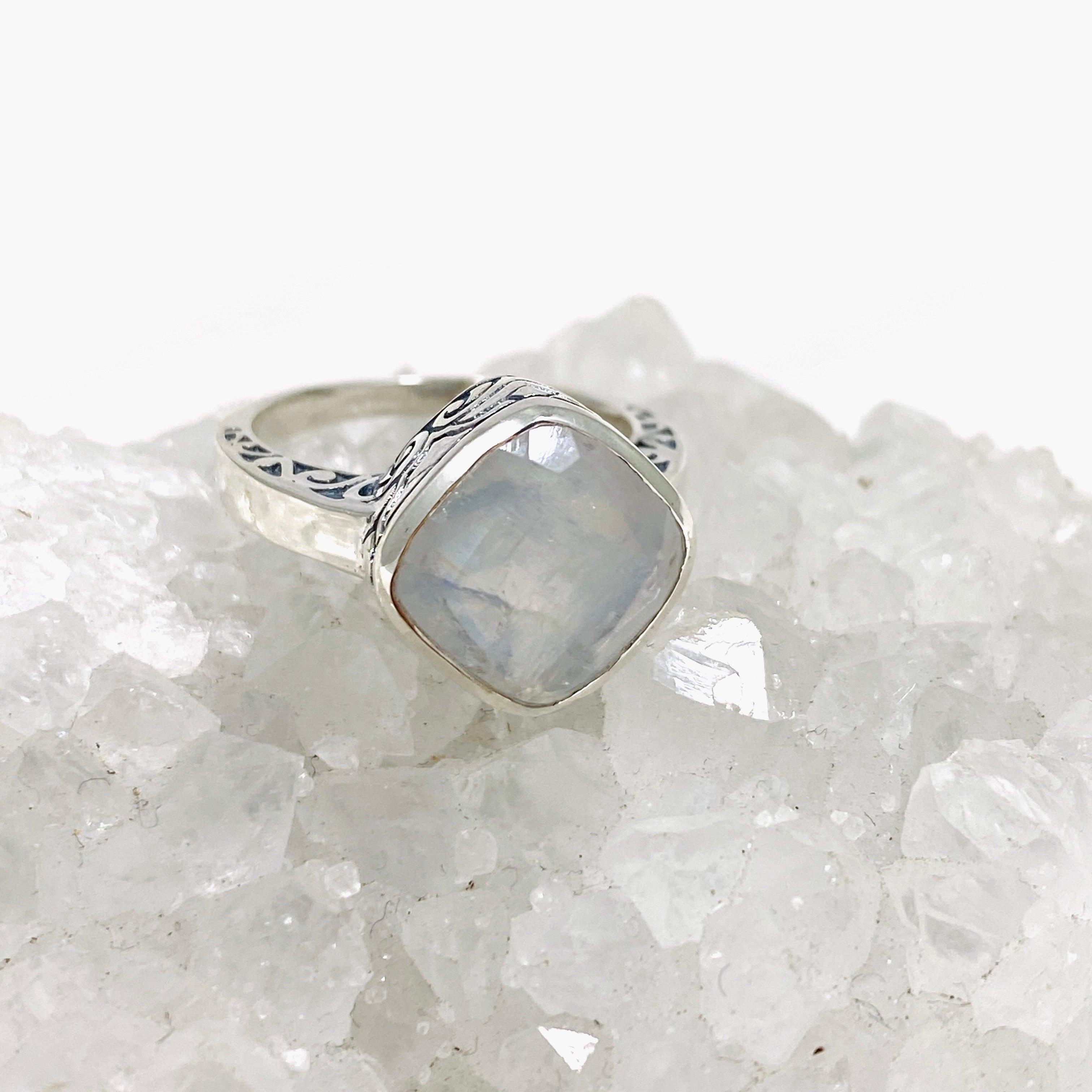 Moonstone Boho Style Square Ring R3911 - Elegant Handmade Jewelry for Women, Perfect for Boho Chic Fashion & Everyday Wear