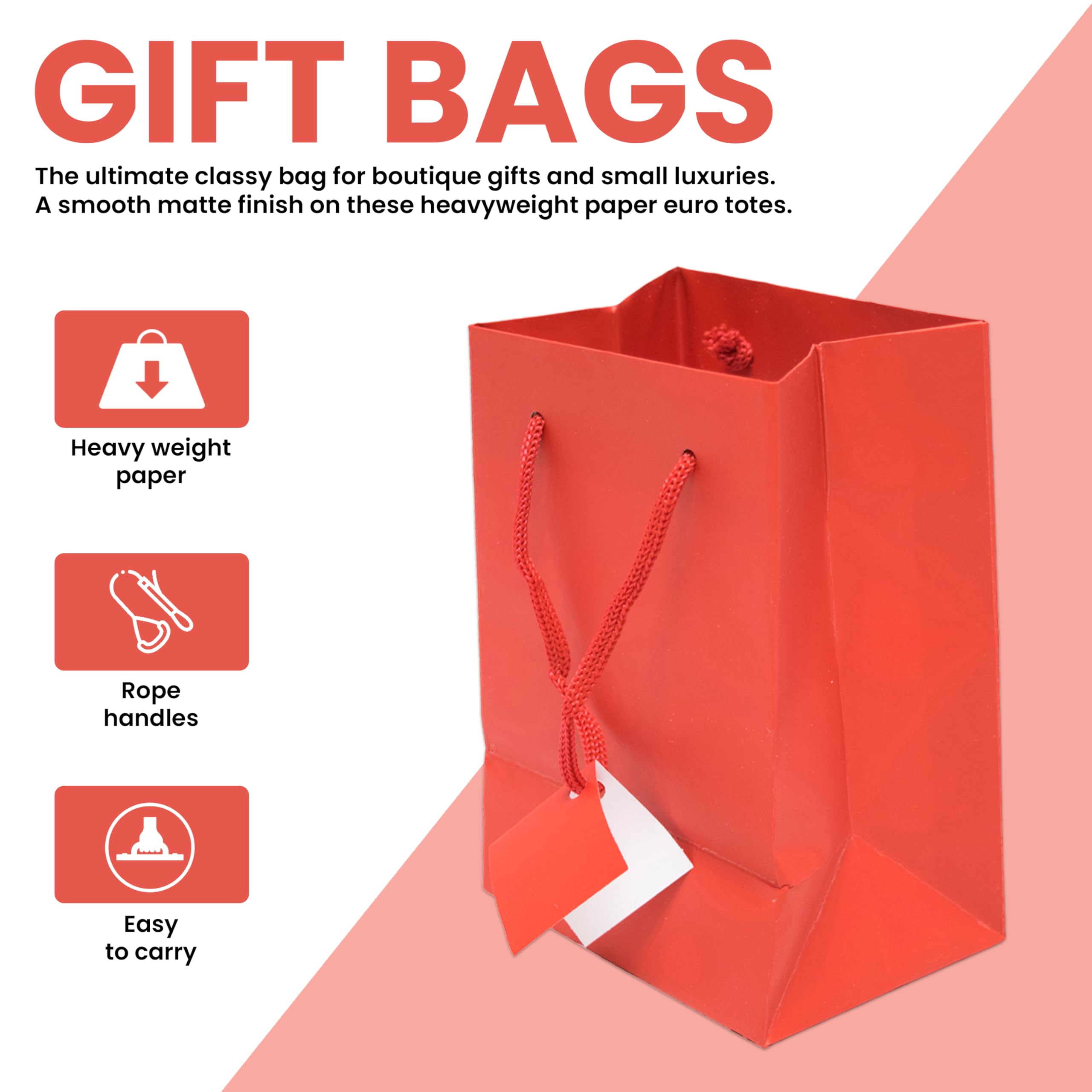 10 Pack Small Red Gift Bags with Handles 4.75x3.25x6.75 Inches - Bulk Paper Party Favor Bags for Birthday, Wedding, Business & Shopping - Euro Tote Grocery Bags for Retail Stores, Gift Wrapping & Personal Use