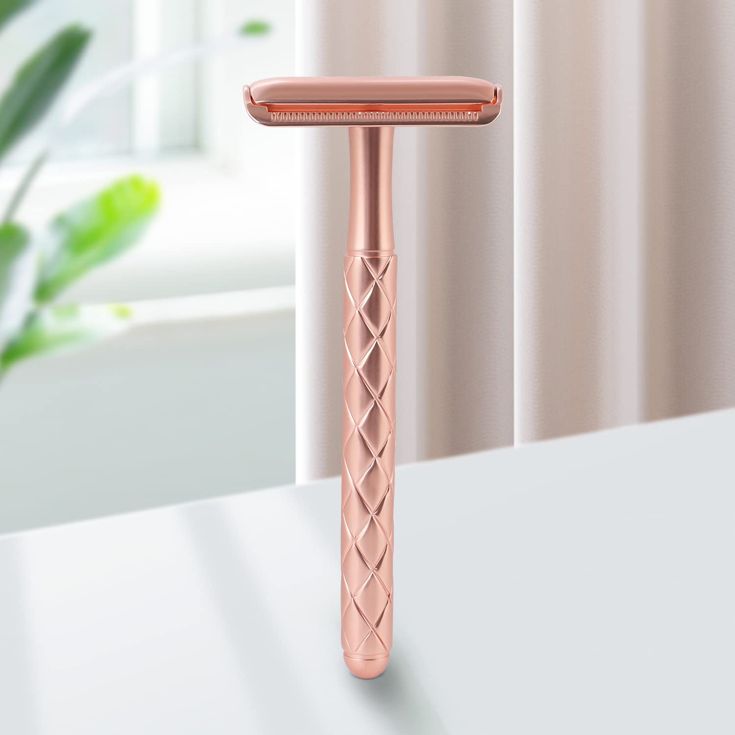 Premium Single Blade Safety Razor for Men & Women - Stainless Steel Rose Gold Razor with 10 Double Edge Blades - Perfect for Sensitive Skin & Close Shaving at Home or Travel