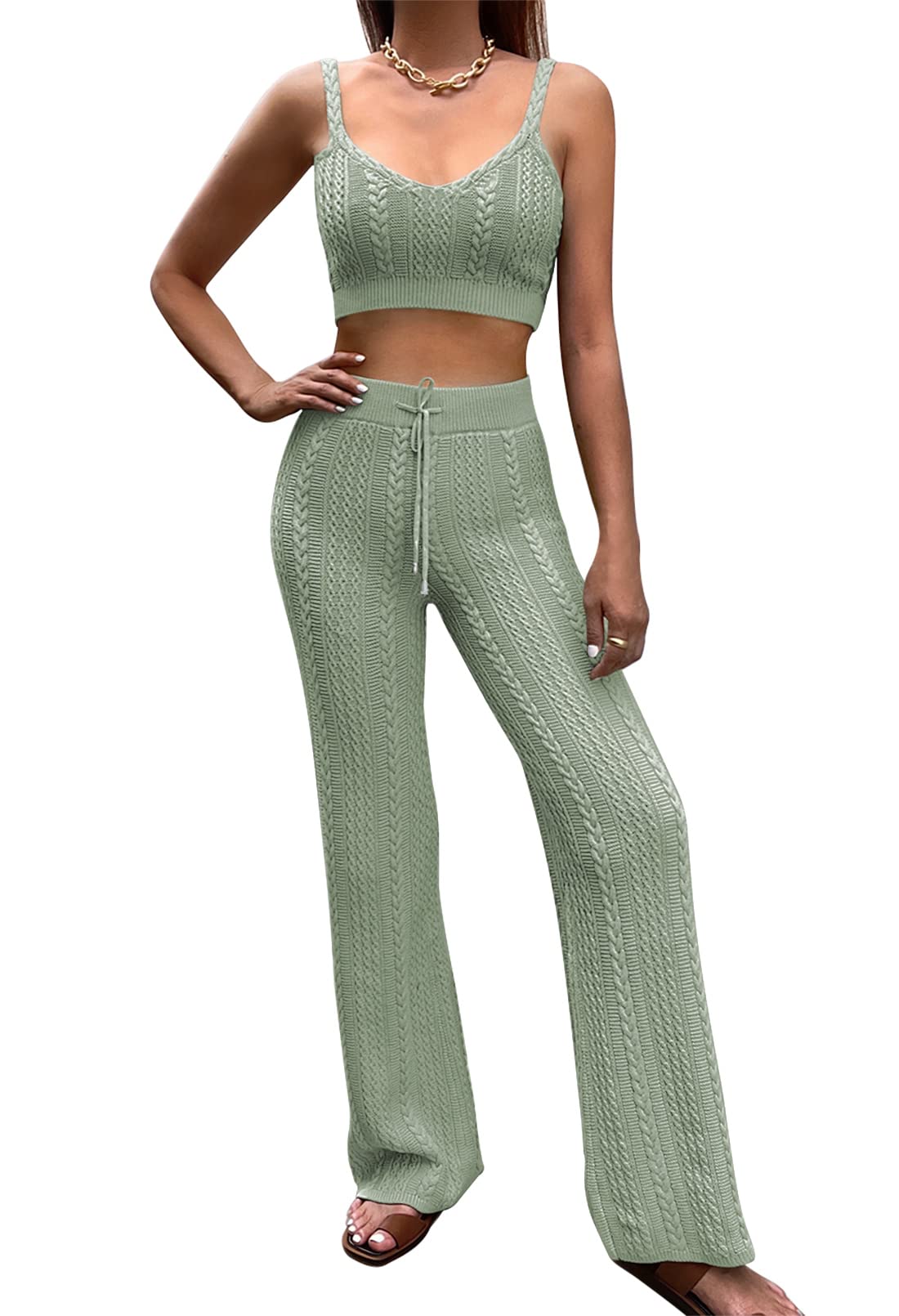 Selowin Women's Knit Lounge Sets - Soft Wide Leg Pants & Comfortable 2 Piece Outfits for Home, Yoga & Casual Wear | Cozy Sweatsuits for Relaxation & Running Errands