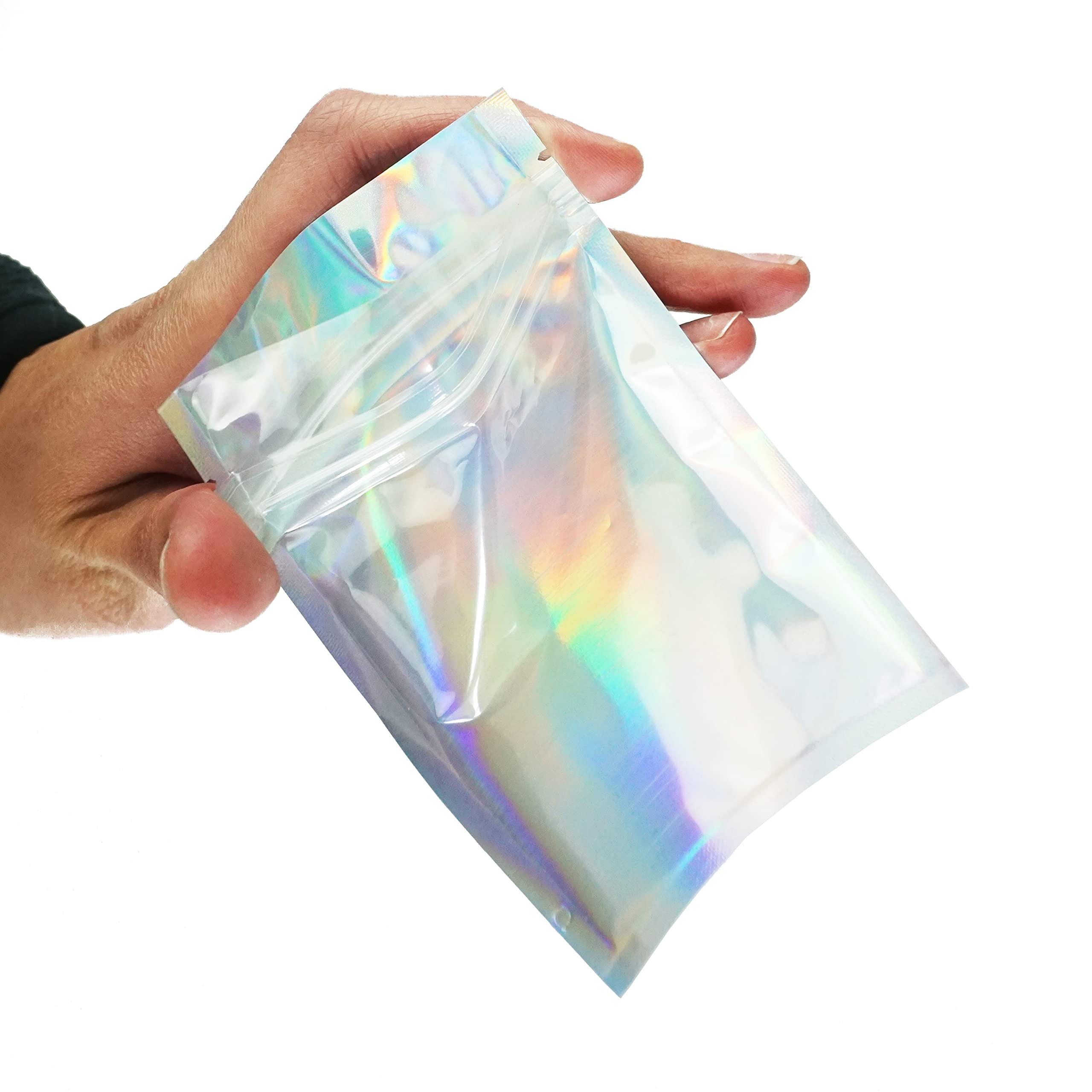 QQ Studio Holographic Zipper Bags - Rainbow Iridescent Foil Party Favor Bags for Treats, Candy & Gifts (4.7