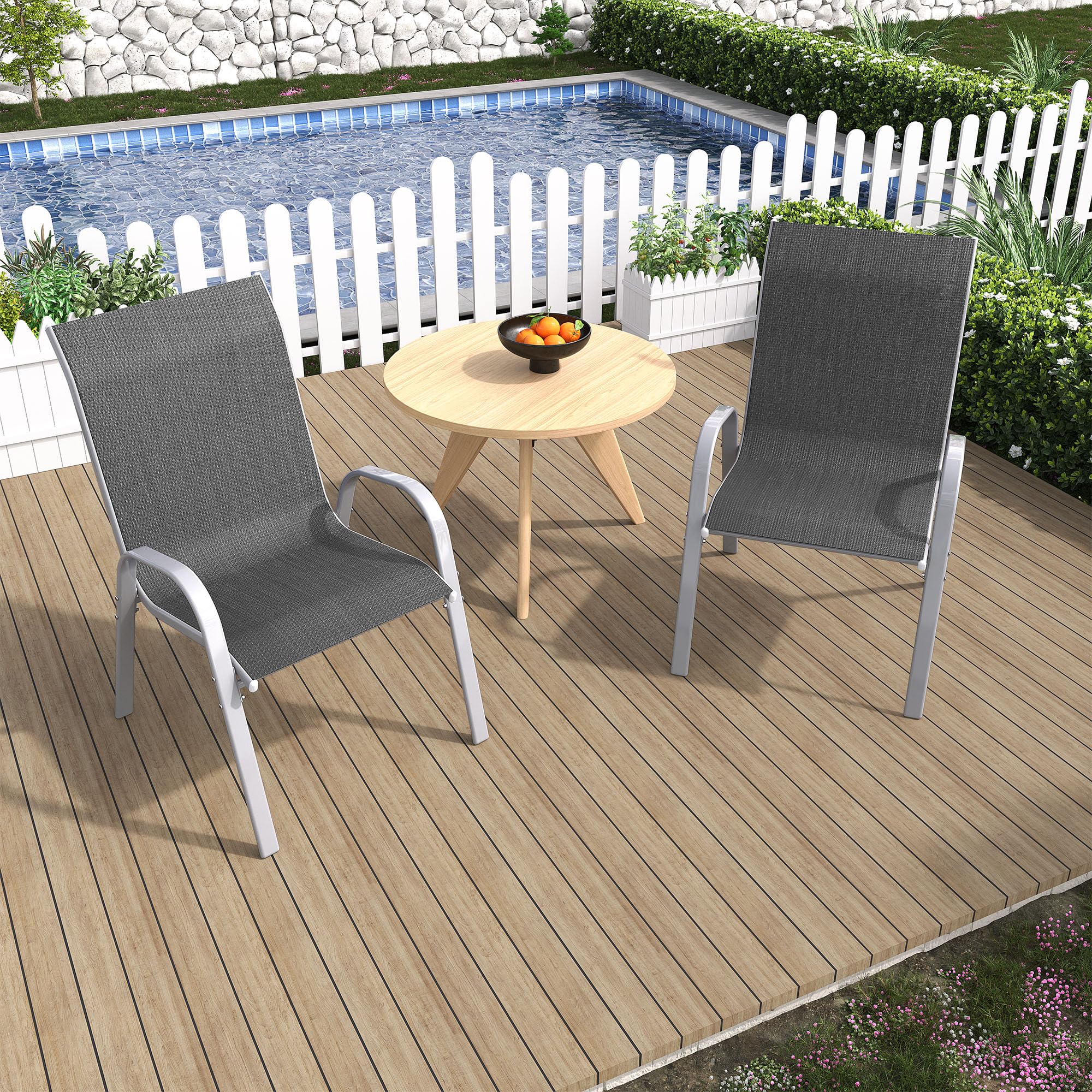 Amopatio 2-Piece Stackable Patio Chairs Set - All-Weather Outdoor Dining Chairs with Breathable Design for Backyard, Deck & Garden - Dark Grey - Perfect for Outdoor Entertaining & Relaxation