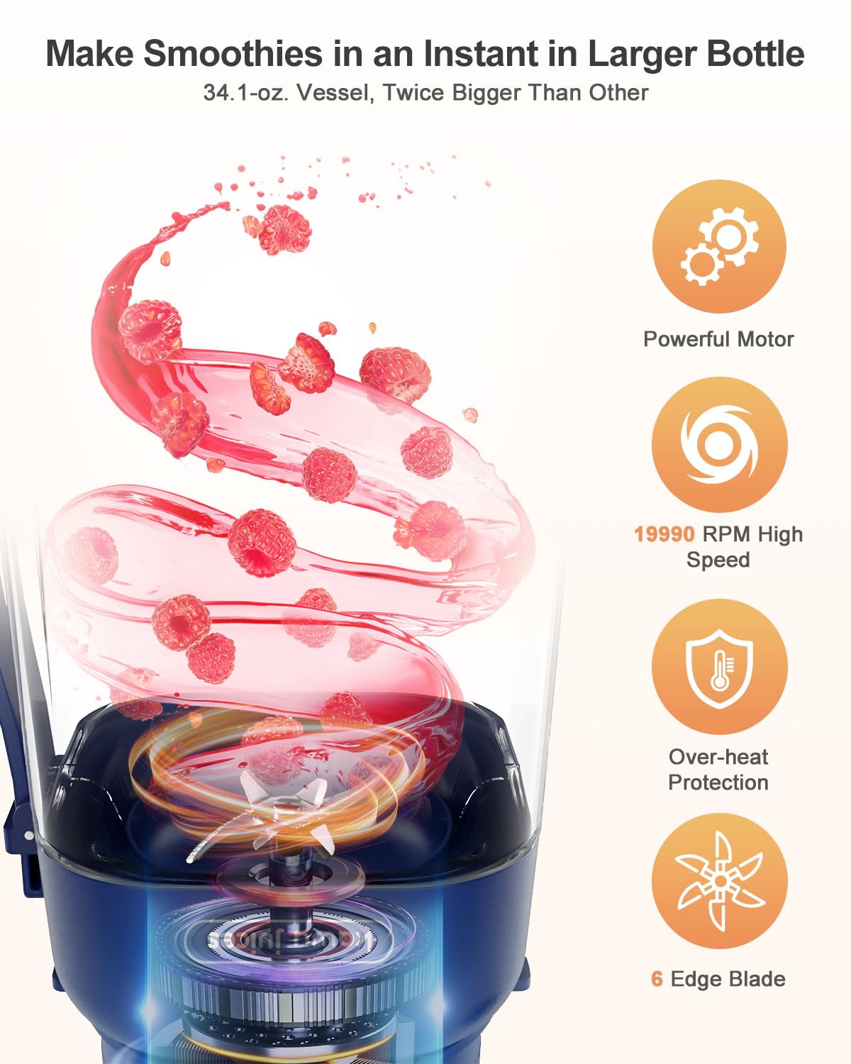 Kawu Portable Blender - 34.1oz USB-C Rechargeable Personal Smoothie Maker with Leakproof Lid & Sip Spout, BPA-Free, Dishwasher Safe - Perfect for Shakes, Protein Drinks, Baby Food & Travel - Includes Handle & Strap for On-the-Go Blending
