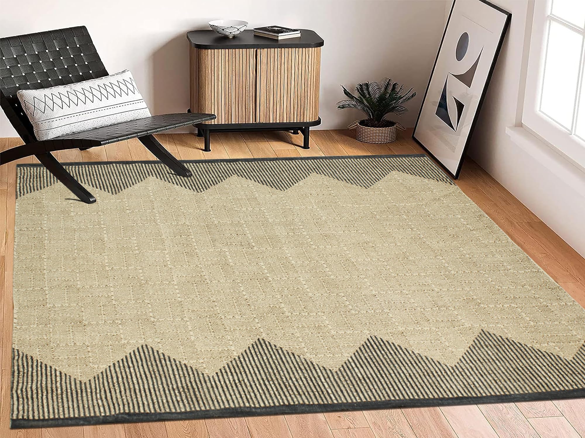 4x20 Ft Brown & Black Striped Cotton Dhurrie Kilim Runner Rug - Indoor/Outdoor Flatweave Carpet for High Traffic Areas | Perfect for Bedroom, Bedside, Kitchen & Hallway