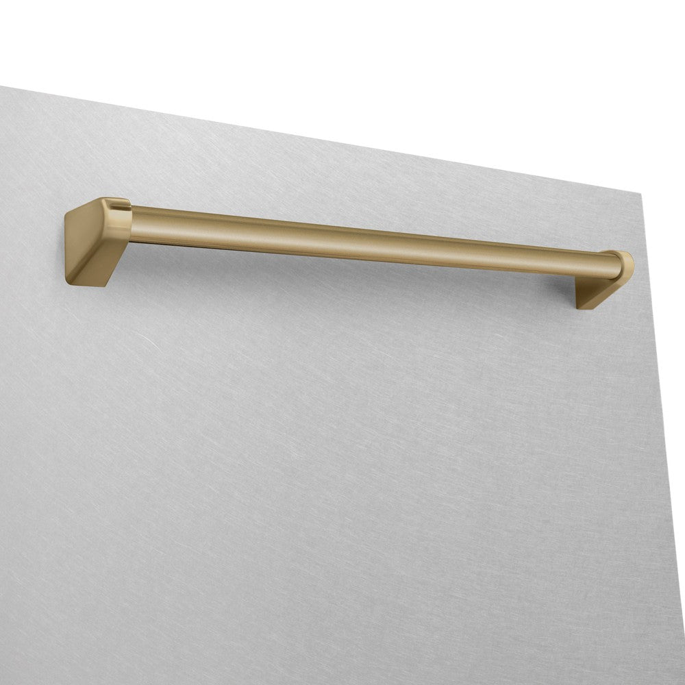ZLINE Autograph Edition 24-inch Monument Series Dishwasher with 3rd Rack, Top Touch Controls, Tall Tub - Satin Stainless Steel Panel & Champagne Bronze Handle, Ultra Quiet 45dBa (DWMTZ SN 24 CB) - Perfect for Modern Kitchens, Open Concept Homes, and Luxury Condos