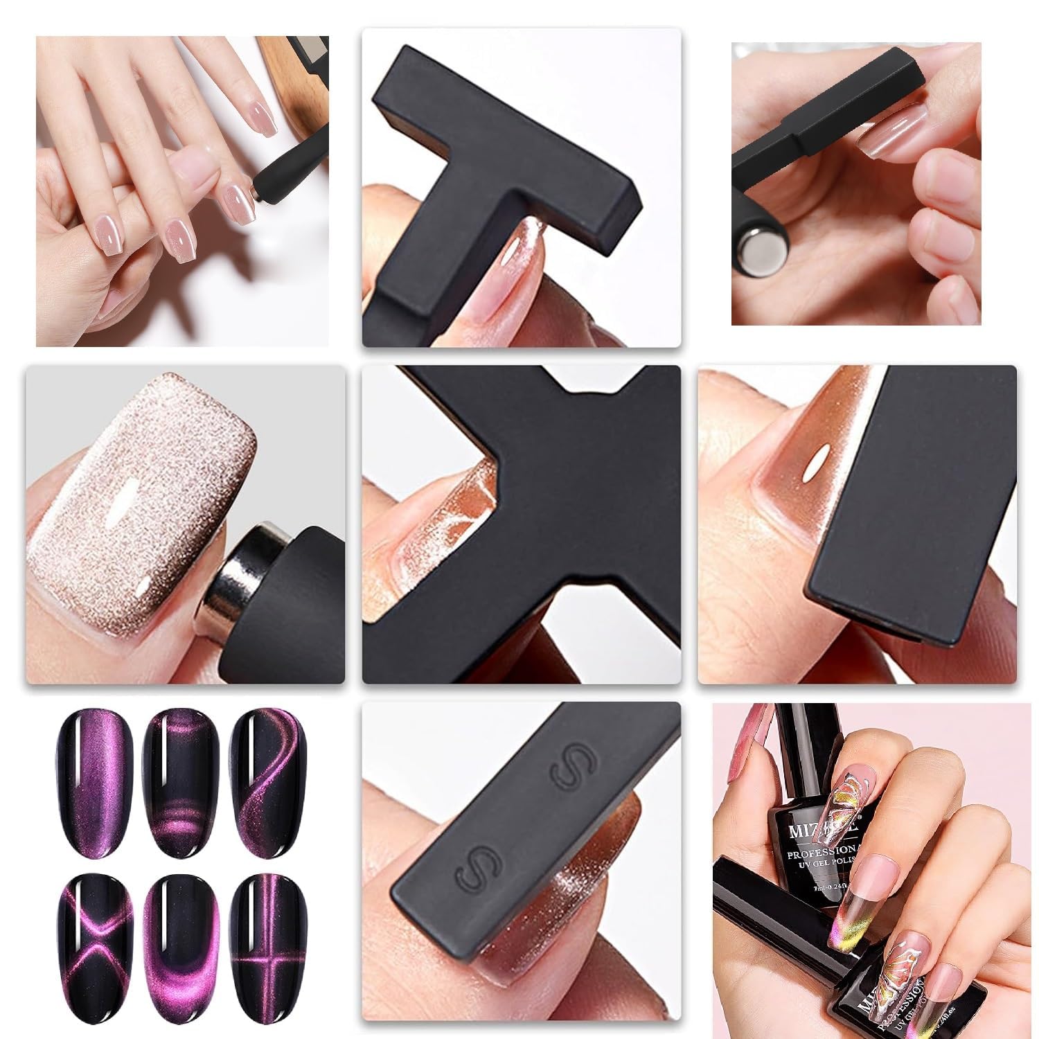 11PCS Cat Eye Gel Nail Polish Kit with 5-in-1 Magnet Tool, 9 Stripe Plates & Magnet Pen - Professional Nail Art Set for Salon & DIY Manicures at Home (Black) - Perfect for Parties, Weddings & Special Occasions