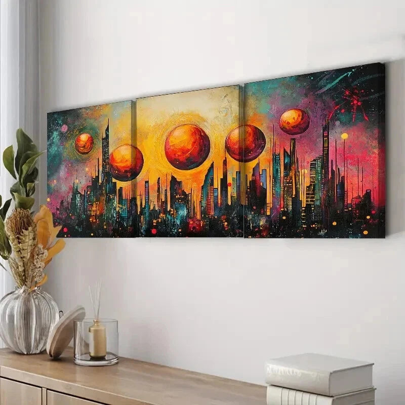 3-Piece Abstract Cityscape Skyline Beach Wall Art Set - Framed Canvas 60x90cm | High Quality Print | 100% Australian Made | Ready to Hang | Perfect for Living Room, Bedroom & Office Decor
