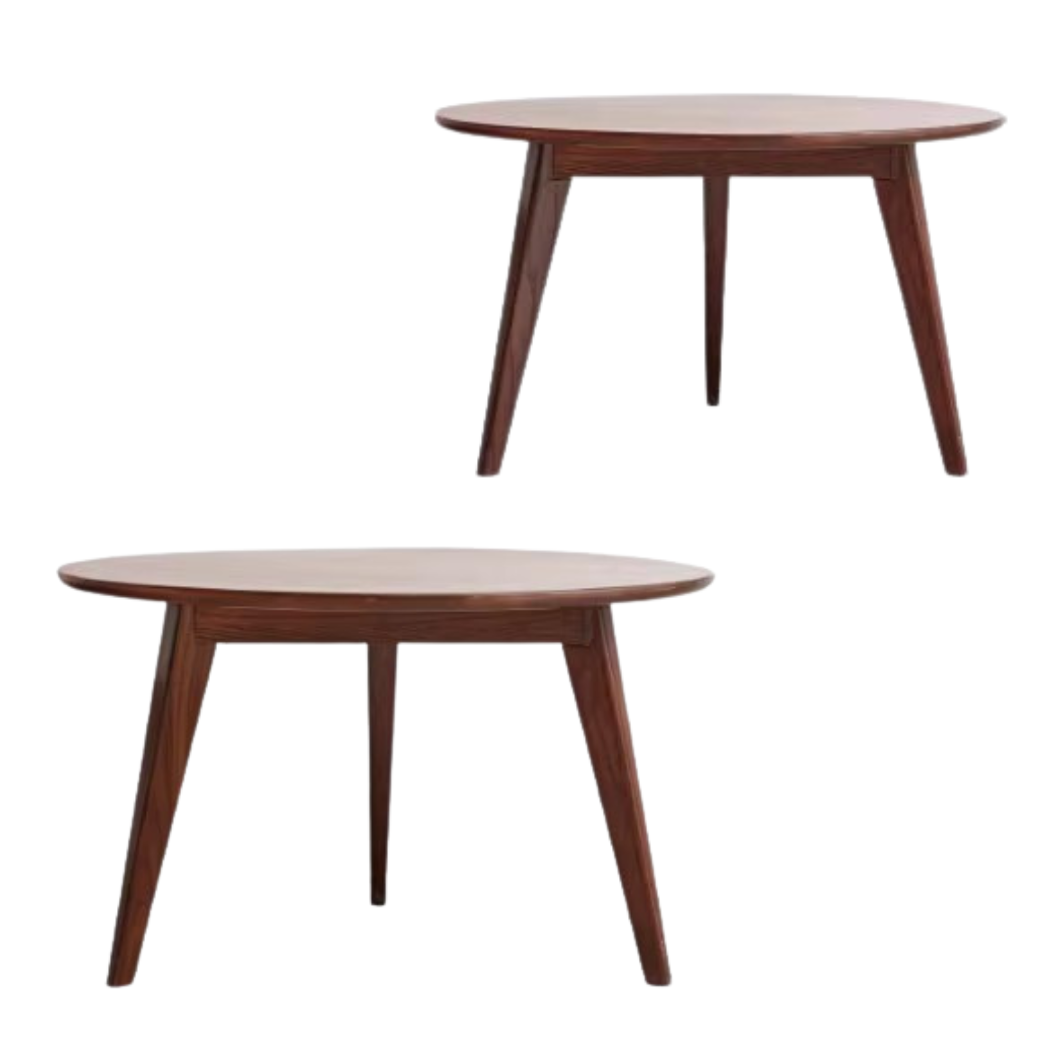 23.6x23.6x13.4 inch / 60x60x35сm + 29.5x29.5x17.7 inch / 75x75x45сm / Walnut color / Oak wood small round table + large round table