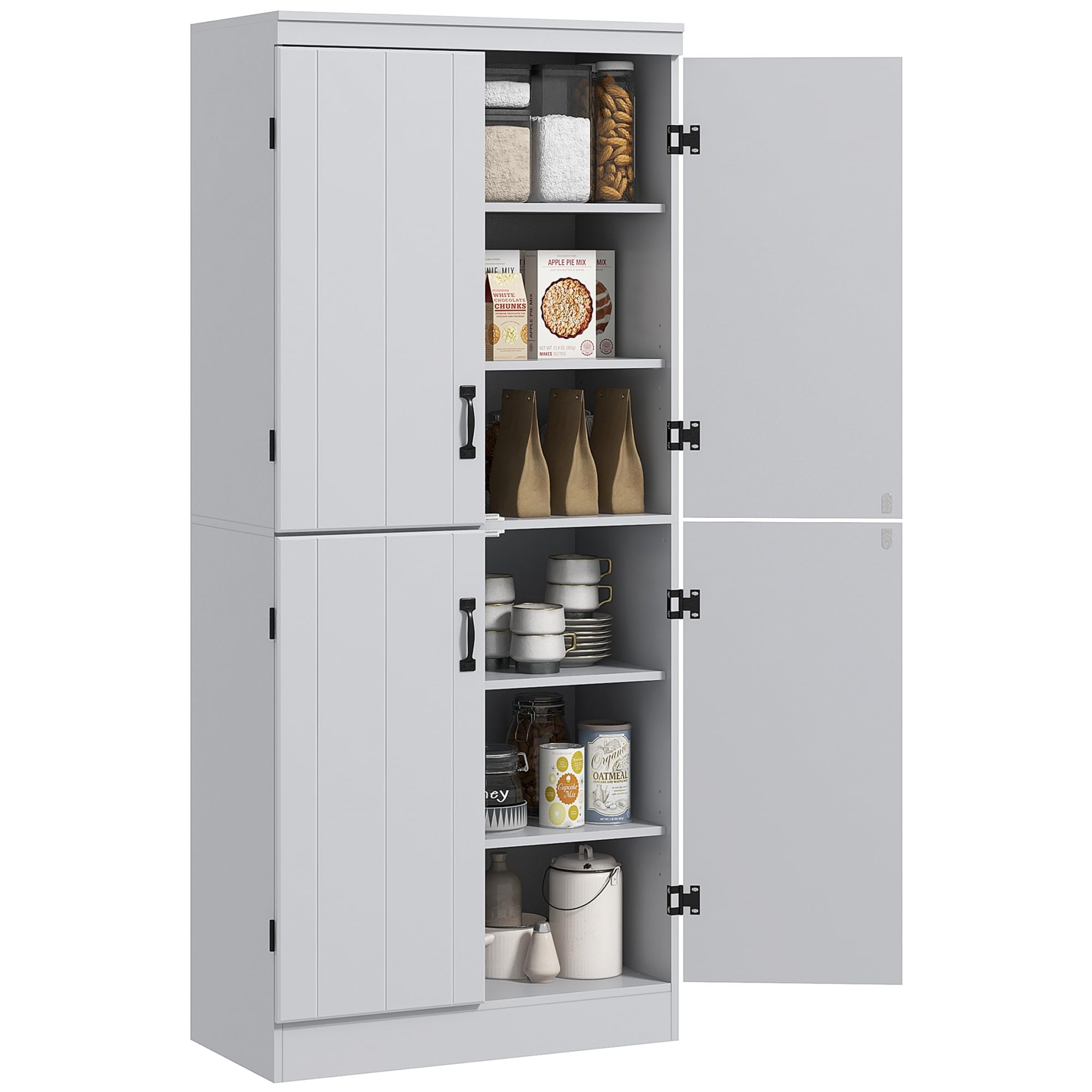 HOMCOM 70 Inch Freestanding Kitchen Pantry Cabinet with 4 Doors & 2 Adjustable Shelves, Large Storage Cabinet for Dining Room, Living Room, or Office - Modern Gray Finish | Perfect for Organizing Food, Dishes, and Household Items