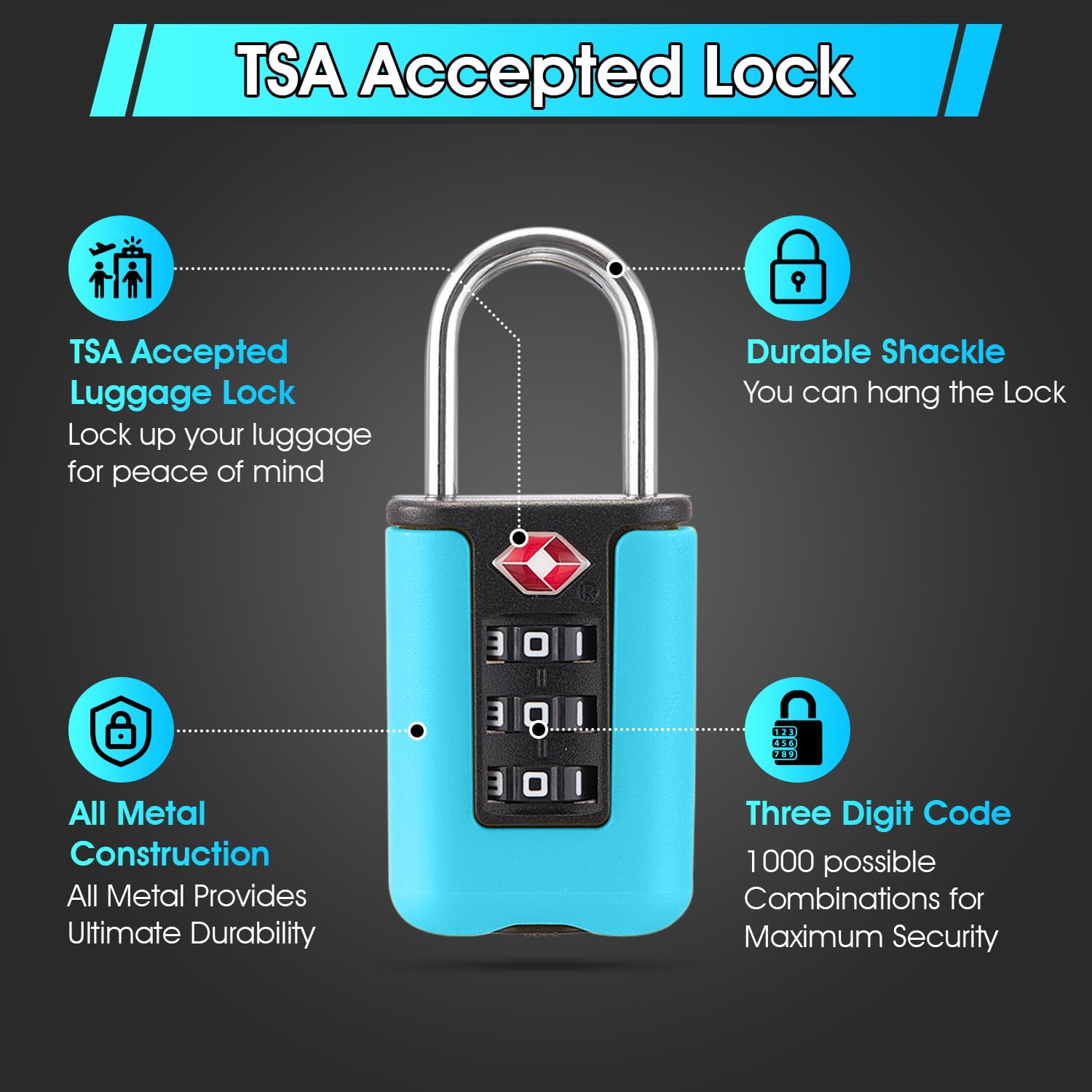 TSA Approved Luggage Locks - 2 Pack Secure Combination Padlocks for Suitcases, Gun Cases (Rifles, Pistols & Revolvers) - 3 Digit Code Security Lock - Travel & Firearm Storage Accessories (Yellow)