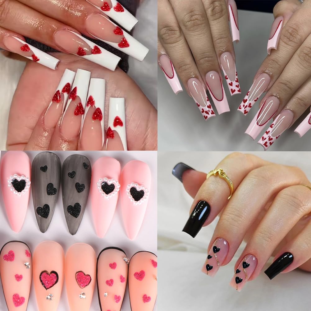 10 Sheets Heart Nail Stickers - 3D Self-Adhesive Valentines Nail Art Decals for Women & Girls | Perfect for DIY Manicures, Valentine's Day, Parties & Special Occasions