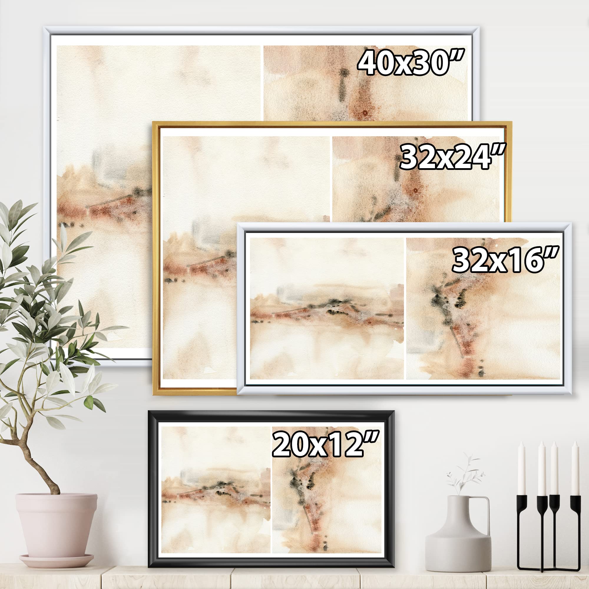 Abstract Yellow Beige Red Pink Spots Pastel Framed Canvas Wall Art Print - Modern Home Decor for Living Room, Bedroom & Office