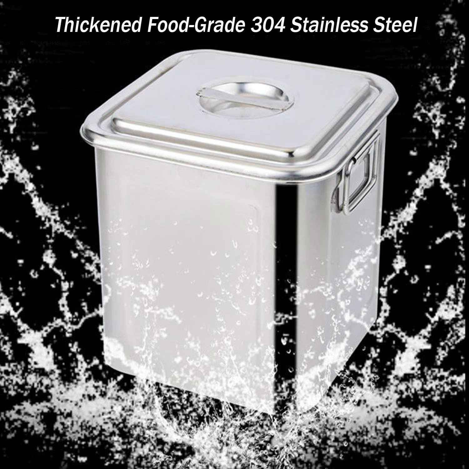 Premium 304 Stainless Steel Square Rice Storage Container with Lid & Handle - 8L Airtight Food Canister for Kitchen Counter - Perfect for Storing Rice, Flour, Grains & Coffee Beans | Ideal for Pantry Organization & Bulk Food Storage