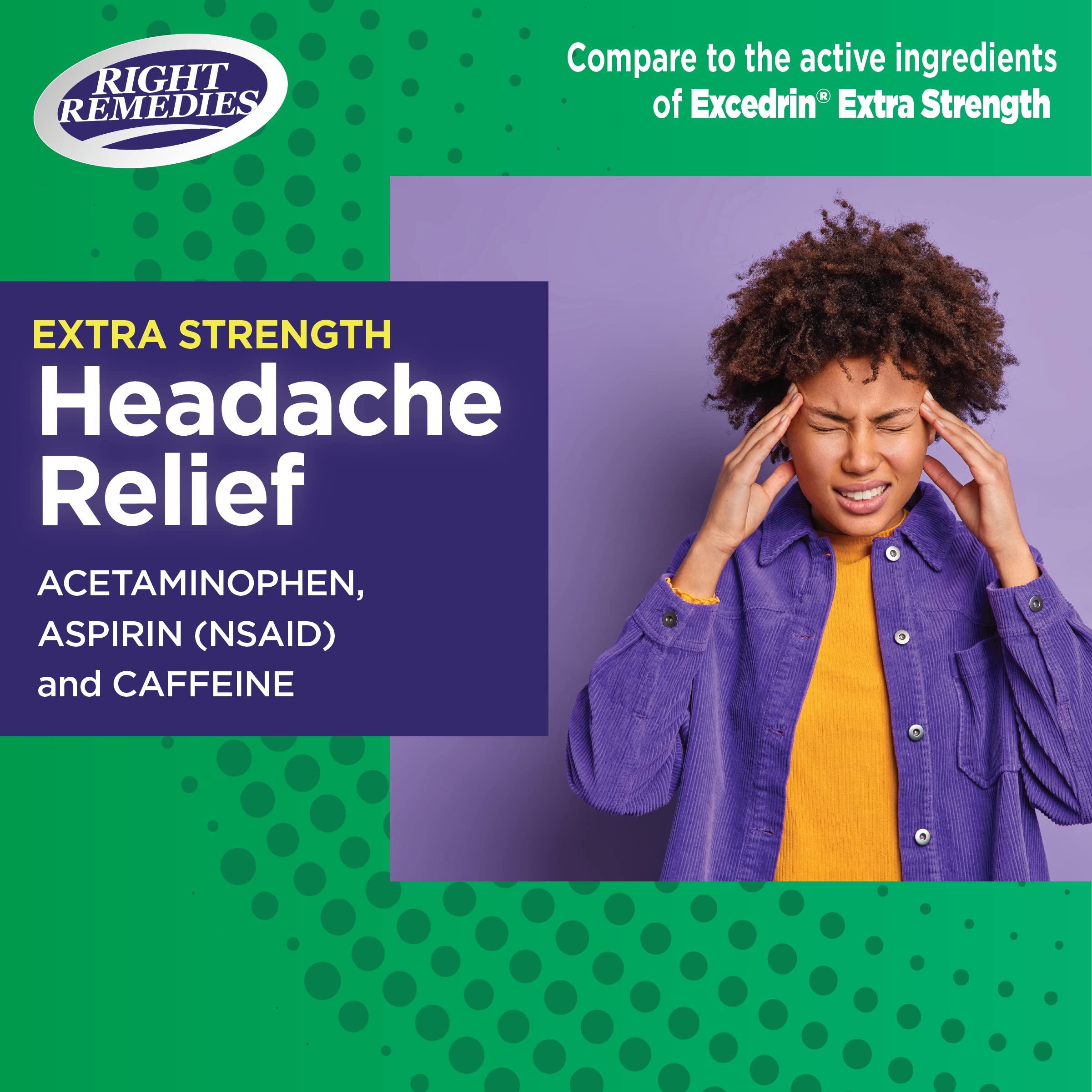 Right Remedies Extra Strength Headache Relief Caplets with Acetaminophen, Aspirin & Caffeine - 300 Count Value Pack for Migraine, Muscle Aches, Back Pain & Body Pain Relief - Fast-Acting Pain Reliever for Work, Travel & Daily Discomfort