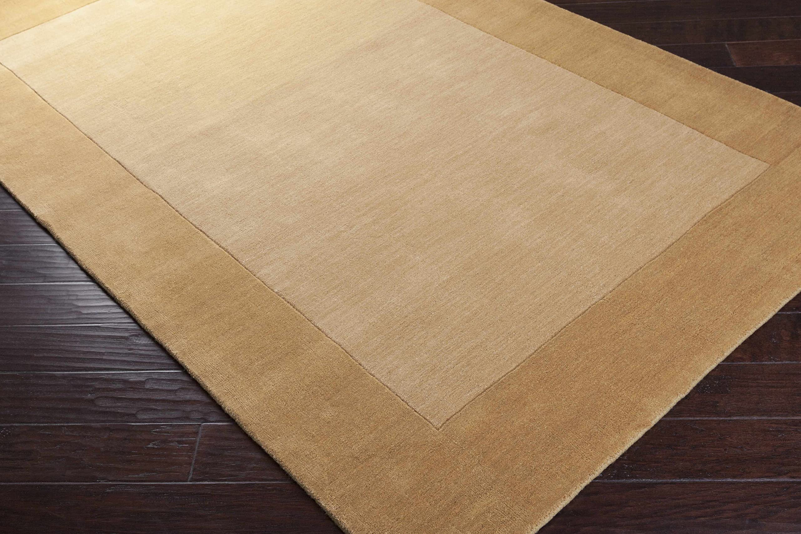 Hauteloom Hampden Wool Area Rug for Living Room & Bedroom - Solid Border Design in Brown - 2' x 3' - Soft & Durable Floor Covering for Home Decor