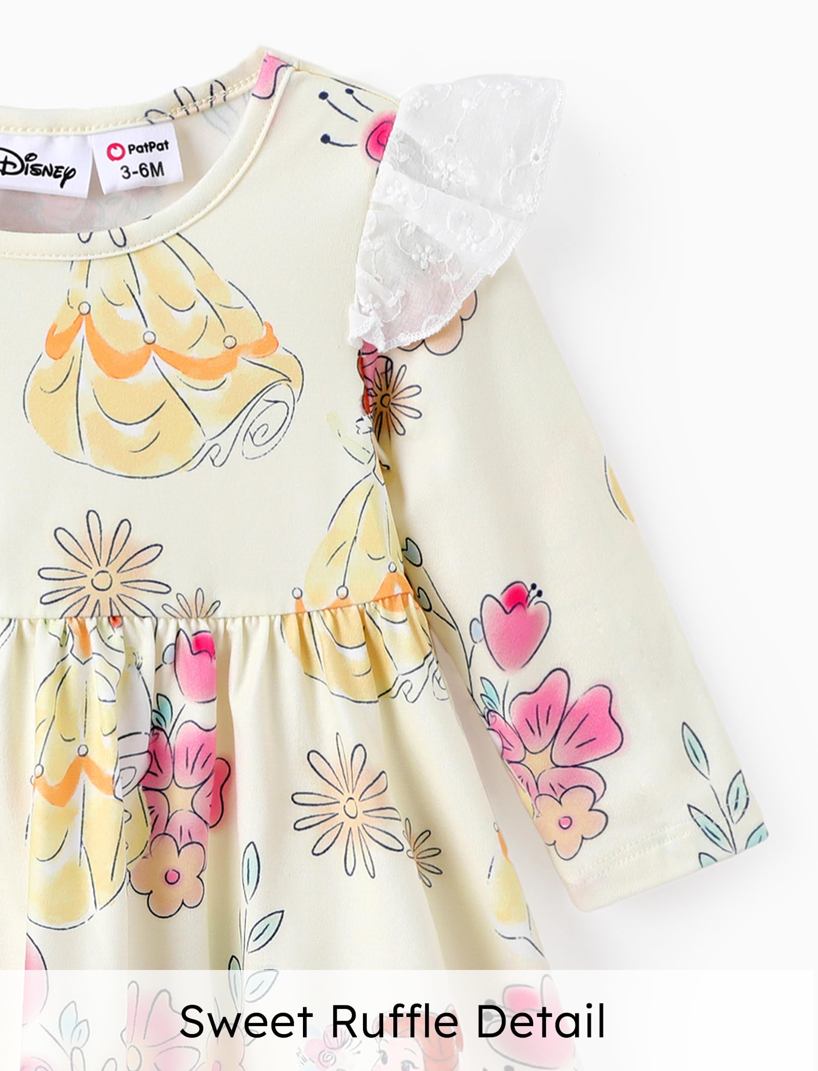 Disney Princess Cinderella Ariel Frozen Elsa Ruffle Sleeve Dress for Baby & Toddler - Minnie & Mickey Mouse Costume for Birthday Party, Halloween & Dress Up Play