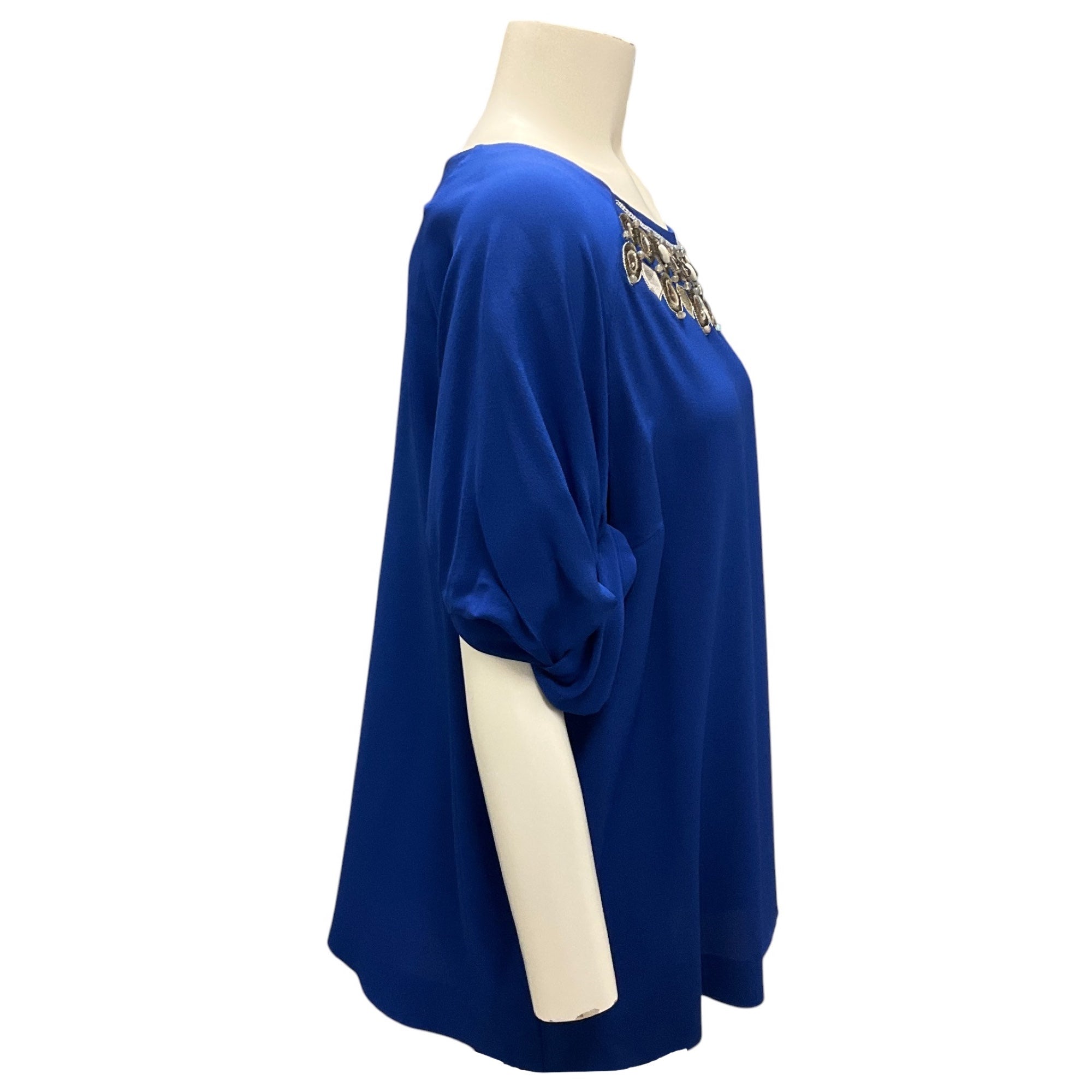 Etro Royal Blue Embellished Silk Blouse for Women | Luxury Embroidered Party Top | Perfect for Evening Events, Weddings & Special Occasions