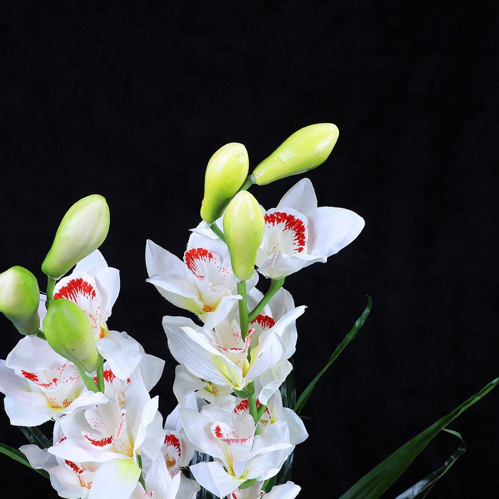 100cm Artificial Silk Cymbidium Orchid Flower in Red/White - Elegant Home Decor Potted Plant for Living Room, Office, Wedding Centerpiece & Gift