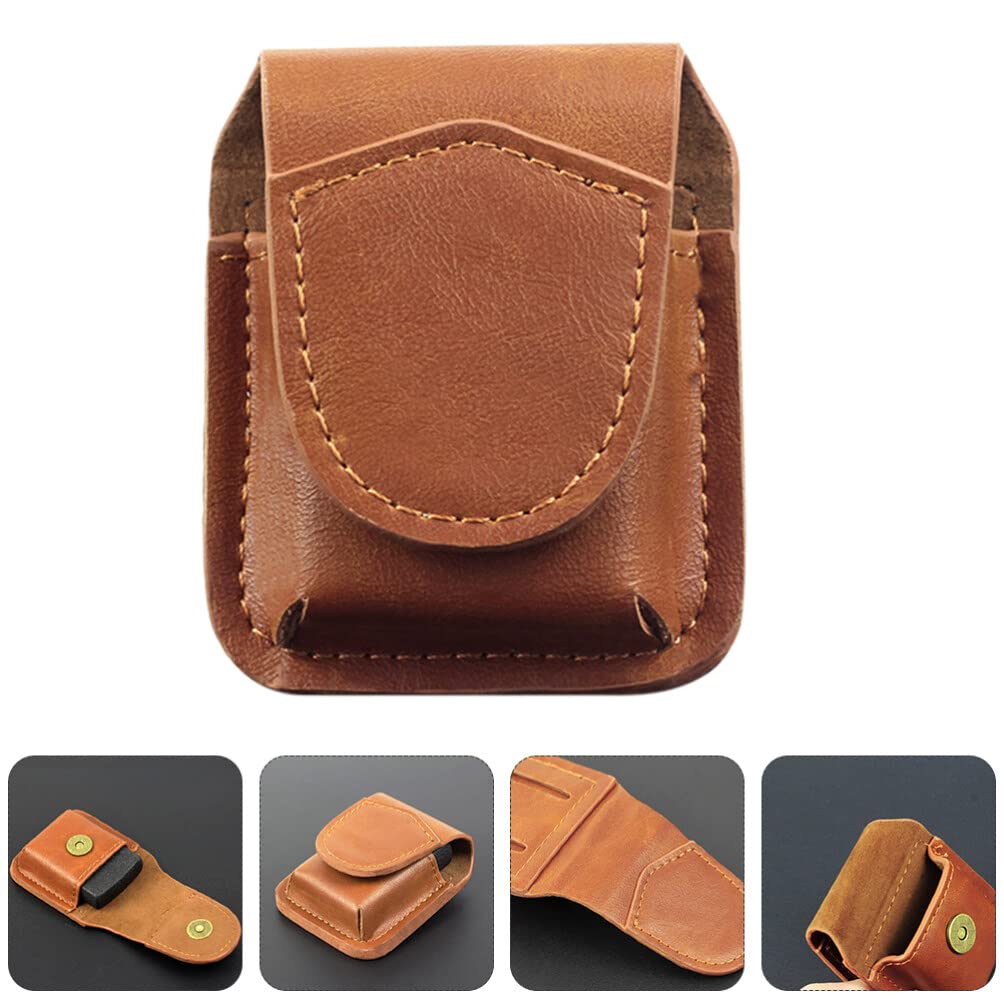 BESTonZON Genuine Leather Lighter Case with Magnetic Buckle - Handcrafted Cowhide Pouch Holder for Zippo Lighters, Belt Pouch Waist Bag & Coin Purse - Anti-Scratch Storage Case for Outdoor, Camping, Hiking & Costume Accessories (Brown)