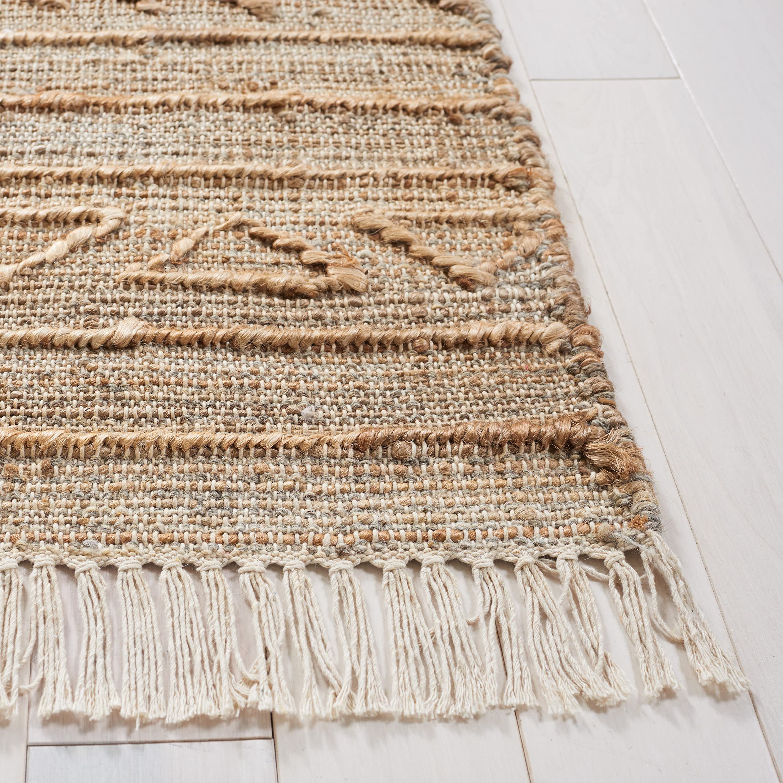 SAFAVIEH Handmade Boho Jute Area Rug 8' x 10' - Natural Fiber Collection NFB404A - Fringe Design for Living Room, Dining Room & Bedroom - Eco-Friendly Home Decor for Bohemian & Farmhouse Style