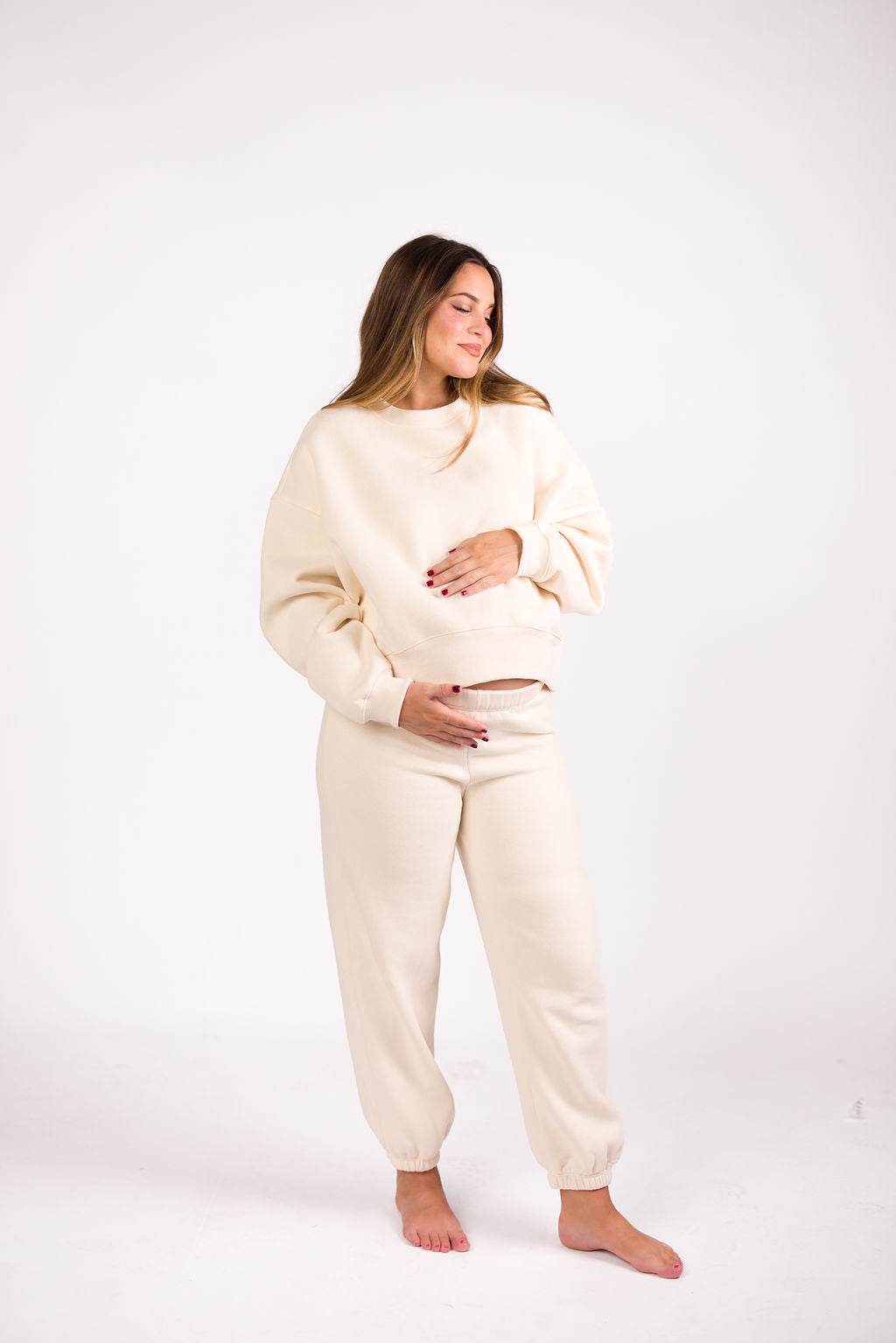 Soft & Cozy Cream Sweatpants for Women - High Waisted Lounge Pants with Pockets - Perfect for Yoga, Running Errands & Relaxing at Home