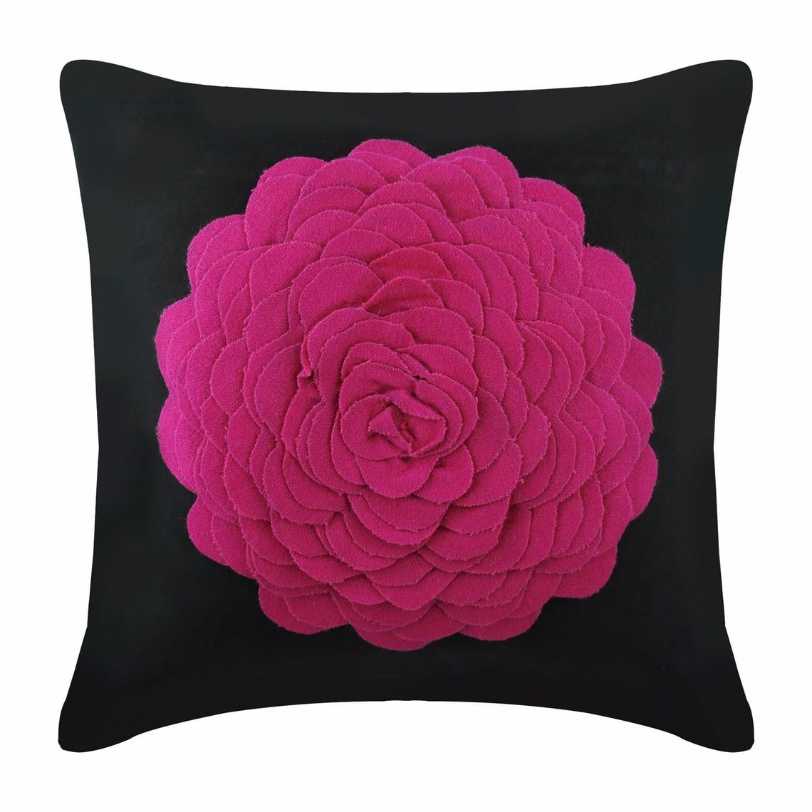 Modern Floral Throw Pillow Covers 12x12 Inch (30x30 cm) - Pink Faux Suede Couch Pillows with 3D Felt Fuchsia Origami Flower Applique for Living Room, Bedroom & Sofa Decor