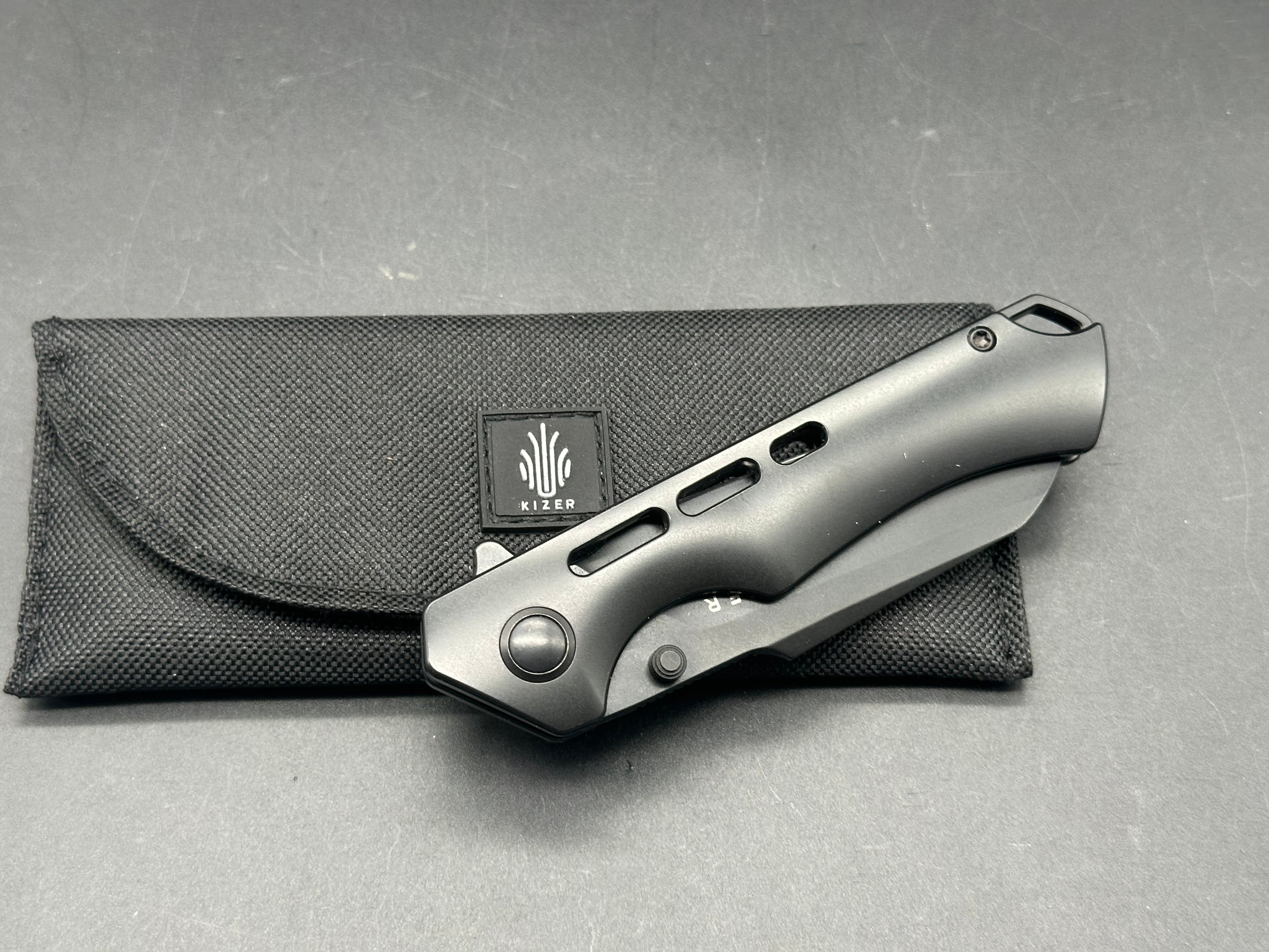 Kizer Crest Folding Knife - Black Titanium Handle, S35VN Plain Black Blade - EDC Pocket Knife for Outdoor, Camping & Everyday Carry