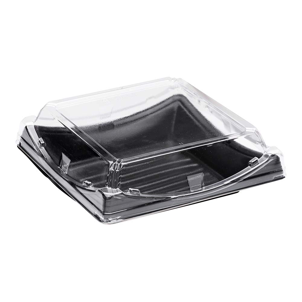 Restaurantware Roku 7.25 Inch Disposable Sushi Trays with Lids - 100-Pack Black Square Plastic Takeout Containers for Appetizers, Entrees & Desserts | Perfect for Japanese Restaurants, Catering & Party Platters