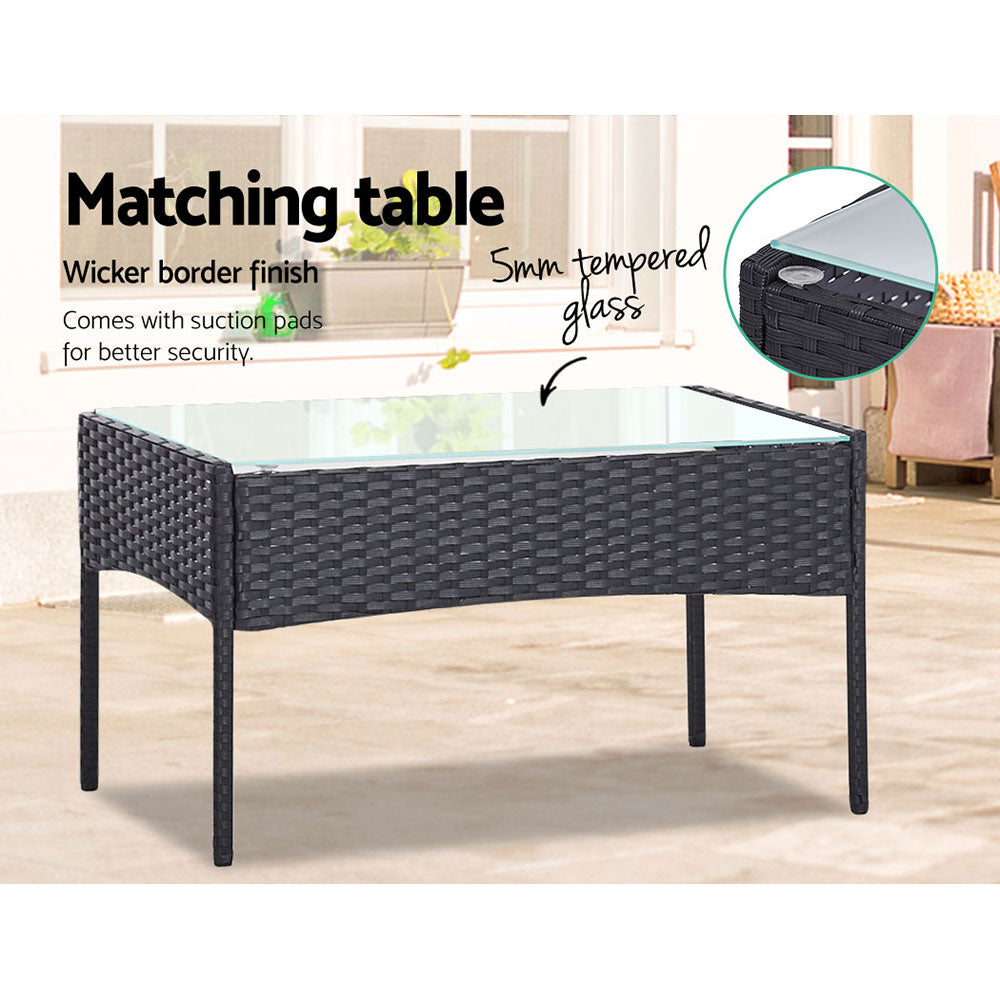 4-Seater Outdoor Patio Sofa Set with Wicker Table and Chairs - Dark Grey Furniture for Garden, Poolside, or Backyard Relaxation