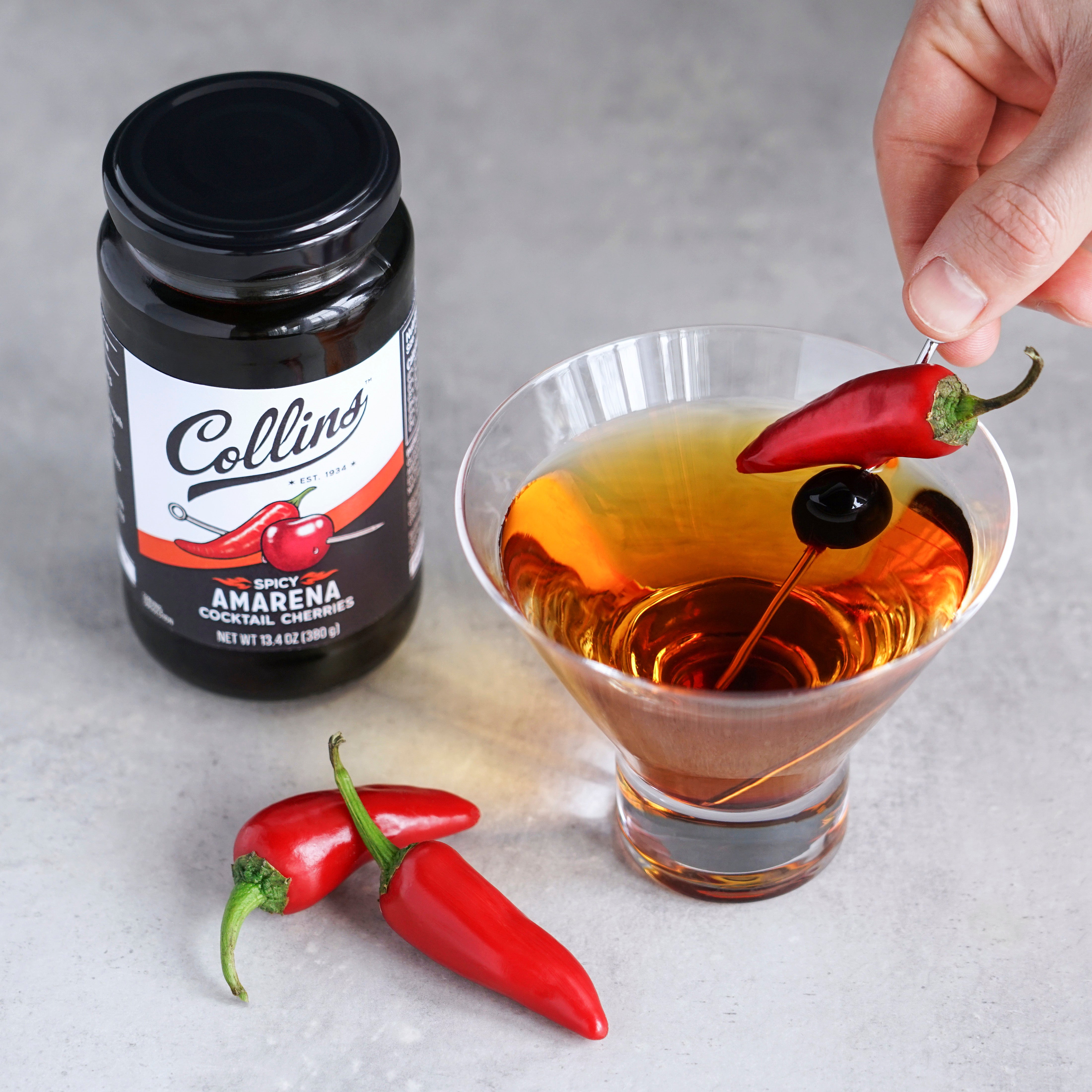 Premium Spicy Amarena Cherries 13.4 oz Jar - Gourmet Italian Cocktail Cherries for Desserts, Drinks & Charcuterie Boards