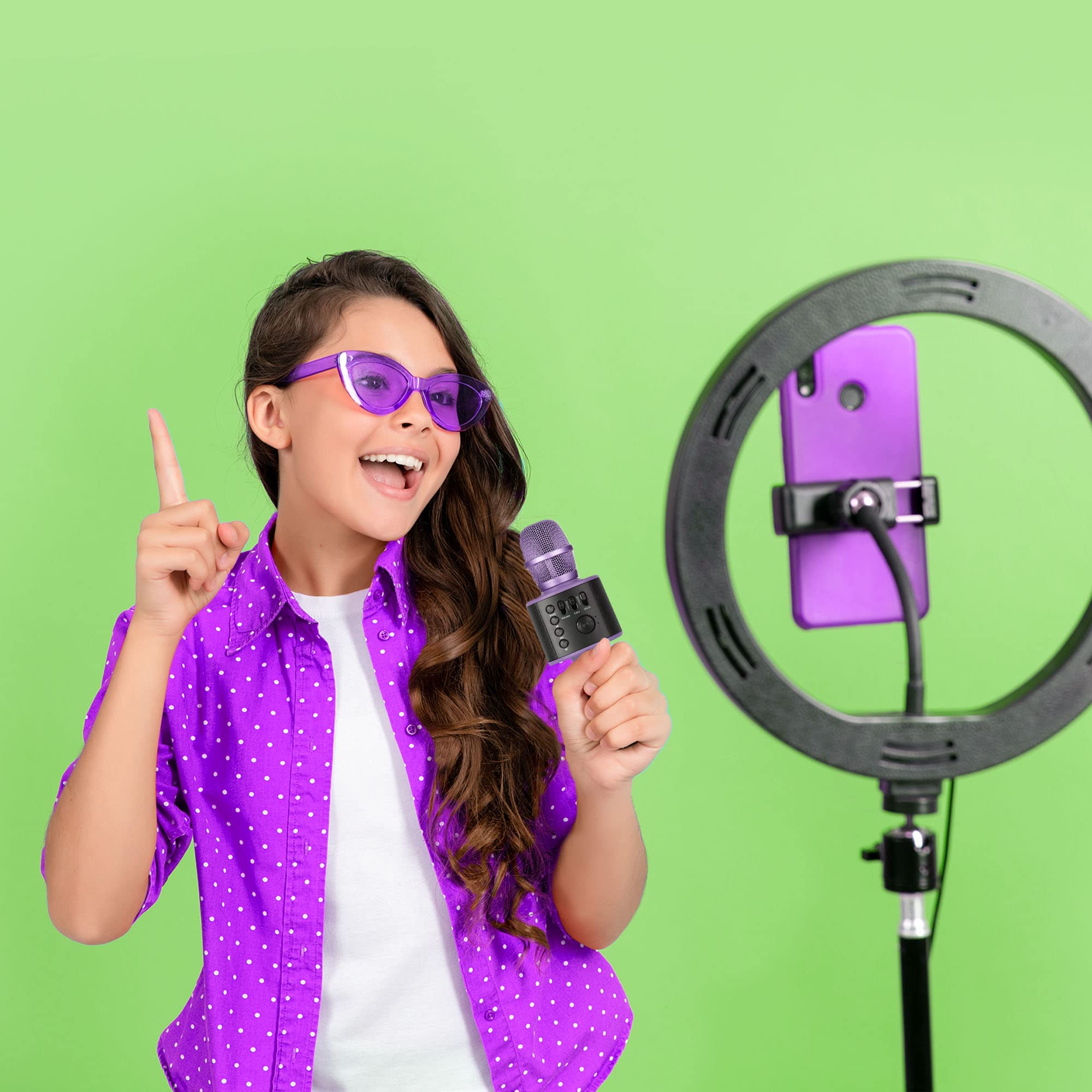 Core Innovations Wireless Bluetooth Karaoke Microphone with Built-in Speakers & HD Recording - Portable Handheld Mic for Kids & Adults (Lilac) | Perfect for Home Parties, Singing Practice & Travel Entertainment