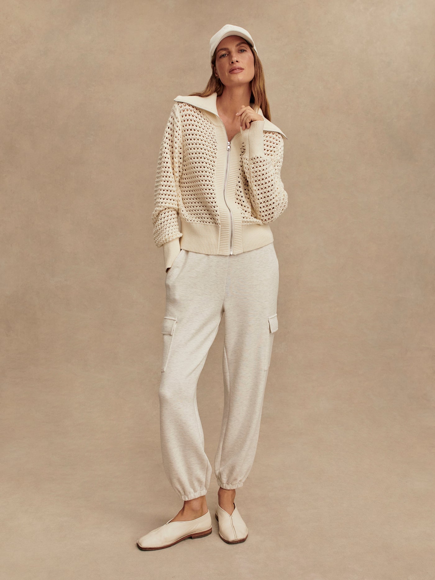 Varley Eloise Full Zip Knit Sweater - Women's Casual Winter Pullover in Egret White | Perfect for Office Wear, Weekend Outings & Cozy Evenings