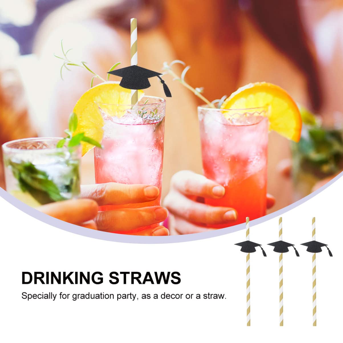 PRETYZOOM 12-Pack Black Graduation Cap Paper Straws - Eco-Friendly Disposable Drinking Straws for Graduation Parties, Cocktails, Cake Decorations & Celebrations