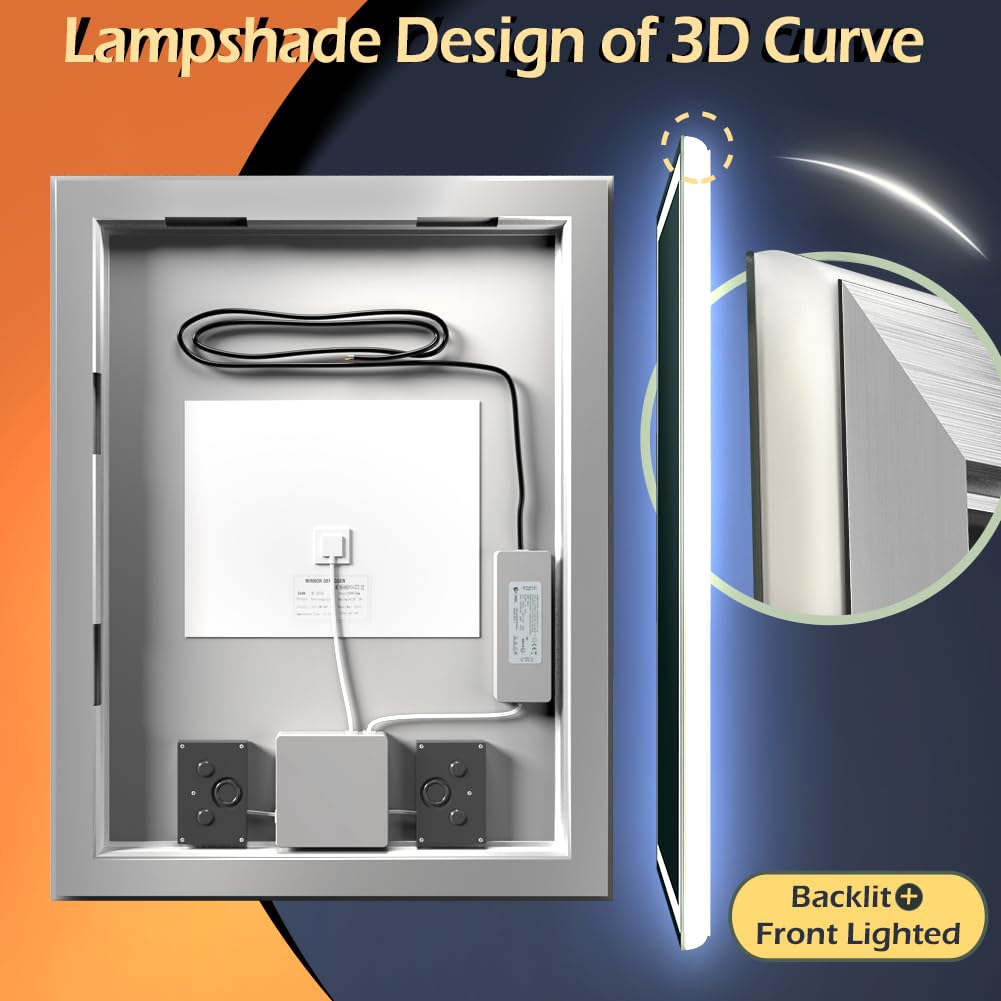 GANPE 32 x 40 Inch Smart LED Bathroom Mirror with Bluetooth Speaker - Wave Sensor, Dimmable Anti-Fog, IP44 Waterproof - Perfect for Modern Bathrooms, Vanities & Home Decor