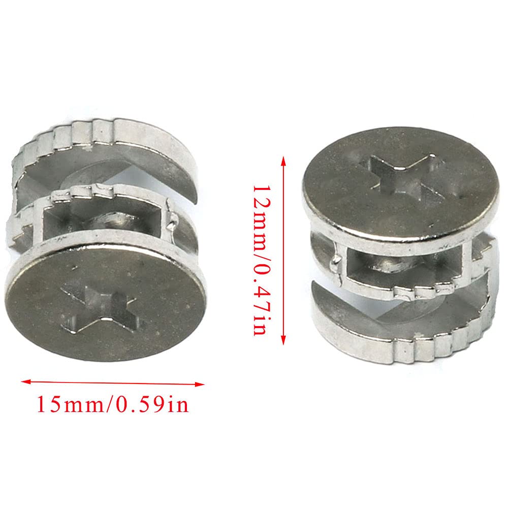 10-Pack 15x12mm Zinc Alloy Cam Lock Fastener Set with Cover - Furniture Connector for Cabinet, Drawer, Dresser & Wardrobe Assembly - Perfect for DIY Home Furniture Projects and Panel Connections