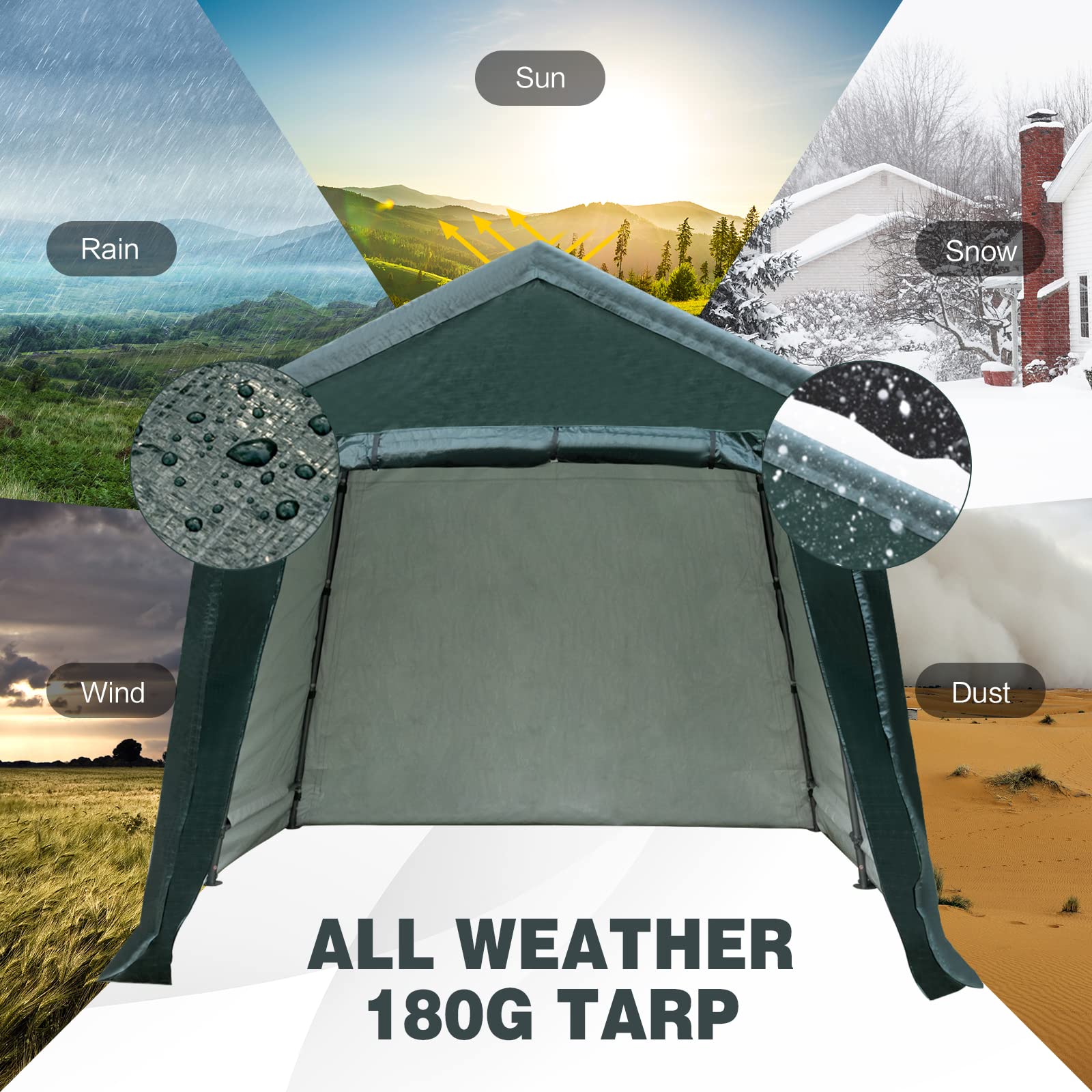 ERGOMASTER 10x10 FT Heavy-Duty Outdoor Carport Shelter - Waterproof Ripstop Cover with Metal Frame for Motorcycle, ATV & Vehicle Storage - Perfect for Patio, Backyard & Driveway Protection