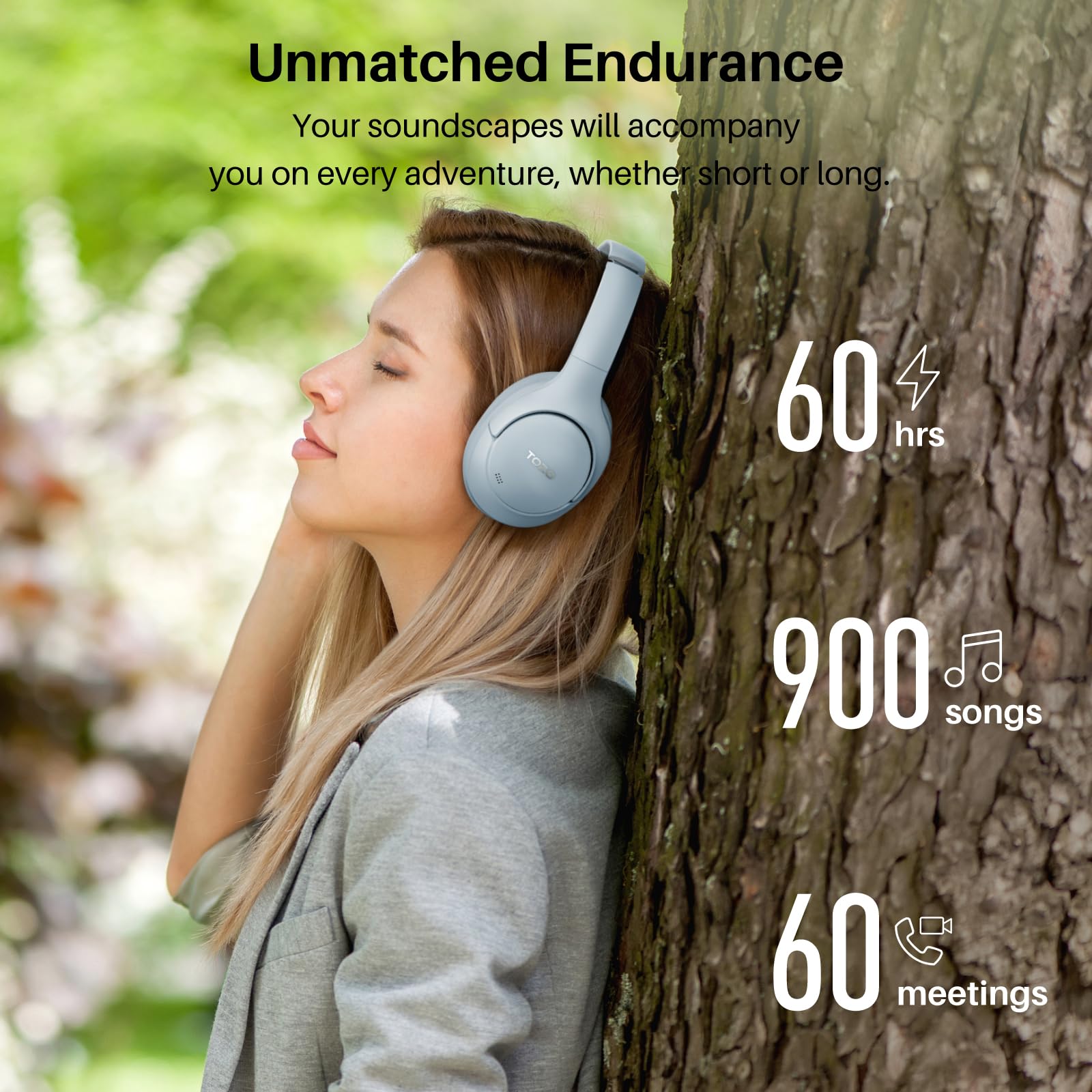 TOZO HT2 Hybrid Active Noise Cancelling Wireless Headphones - 60H Playtime, Hi-Res Audio, Deep Bass, Foldable & Lightweight Over-Ear Bluetooth Headphones for Workout, Travel & Office Use