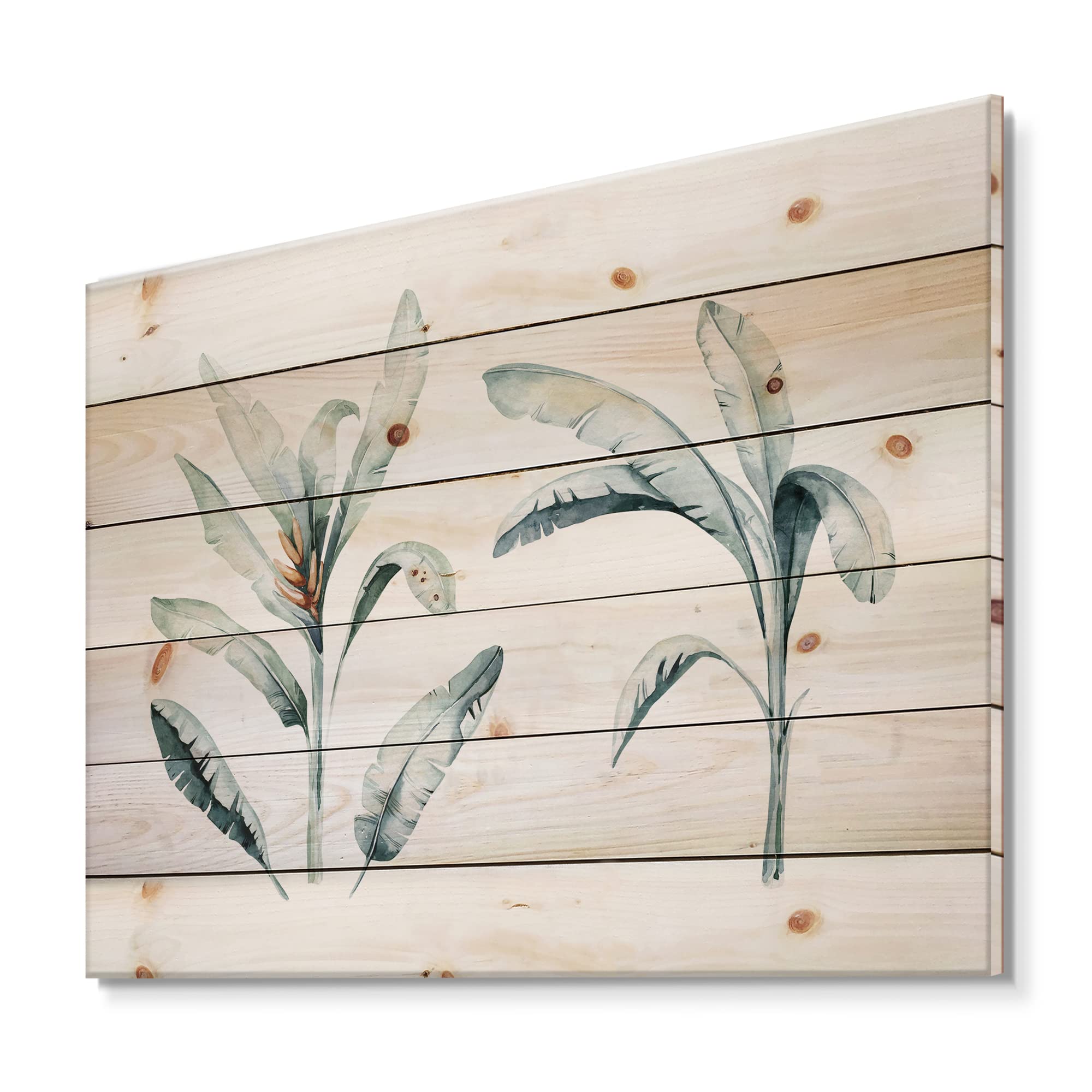 Bohemian Tropical Jungle Leaves Wood Wall Art - Blue Eclectic Wood Wall Decor with Large Animal Prints on Natural Pine - Perfect for Living Room, Bedroom & Boho Home Decor