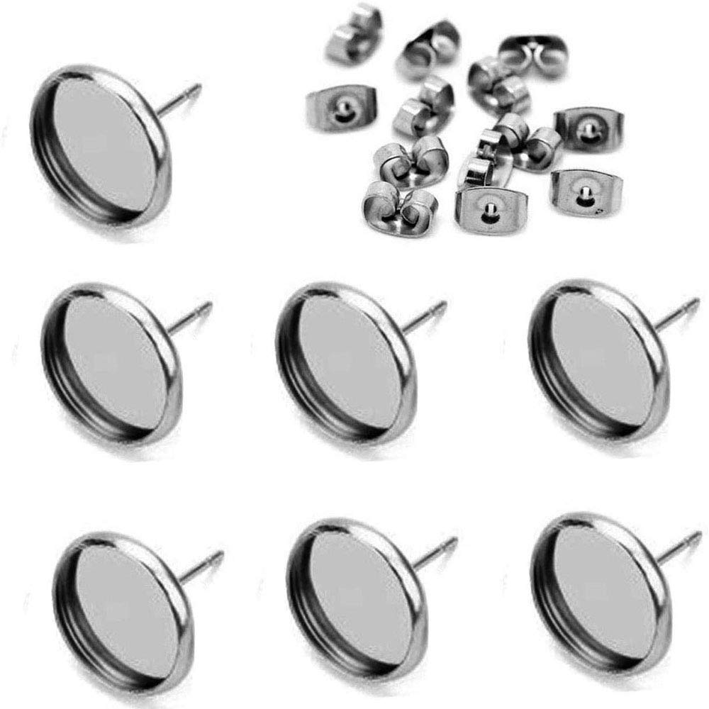 LE SKY 10mm Stainless Steel Blank Stud Earring Bezel Setting Cabochon Holder - 50 Pcs for Jewelry Making DIY Crafts | Perfect for Earrings, Pendants & Handmade Jewelry Designs
