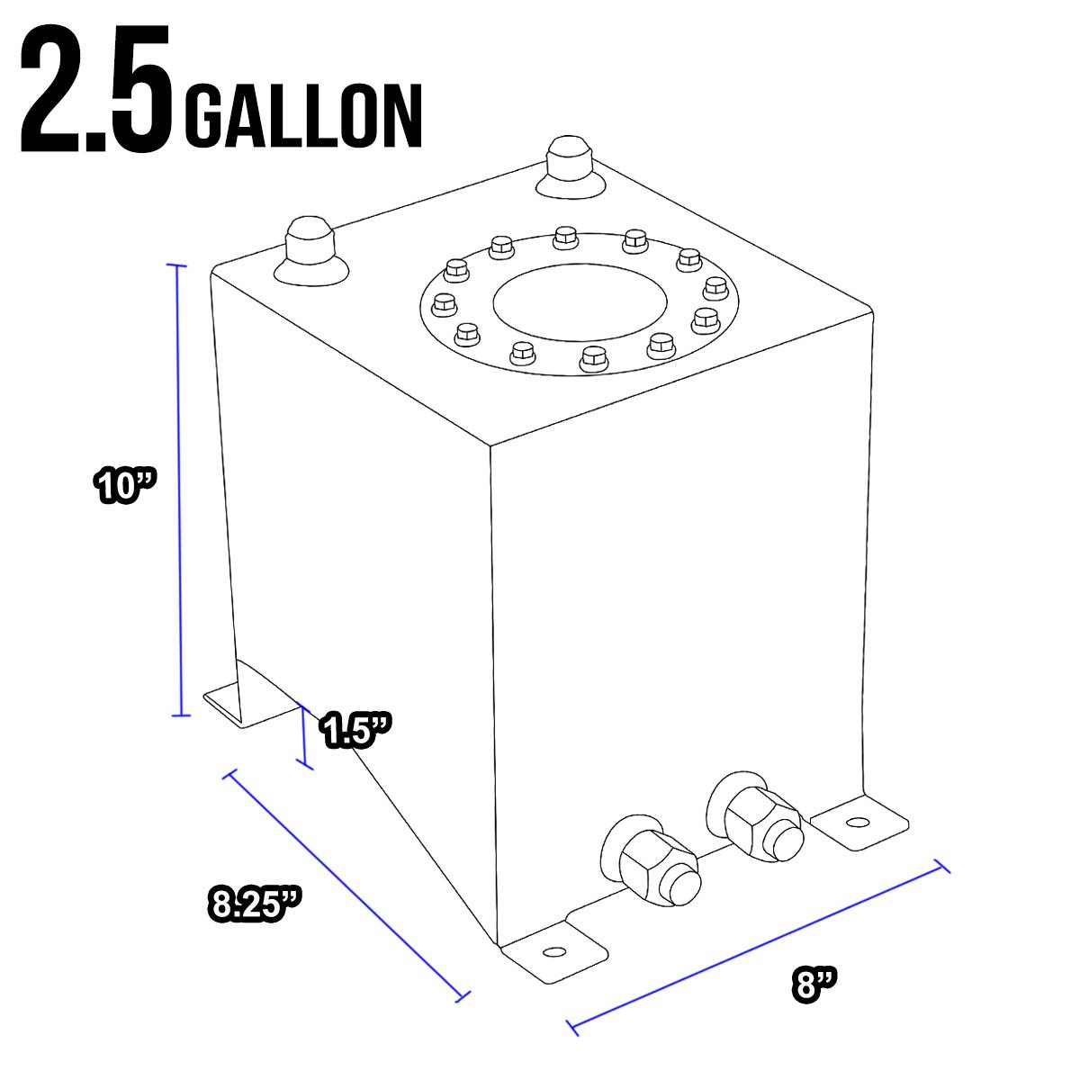 DNA MOTORING 5 Gallon Aluminum Top-Feed Fuel Cell Gas Tank - 12