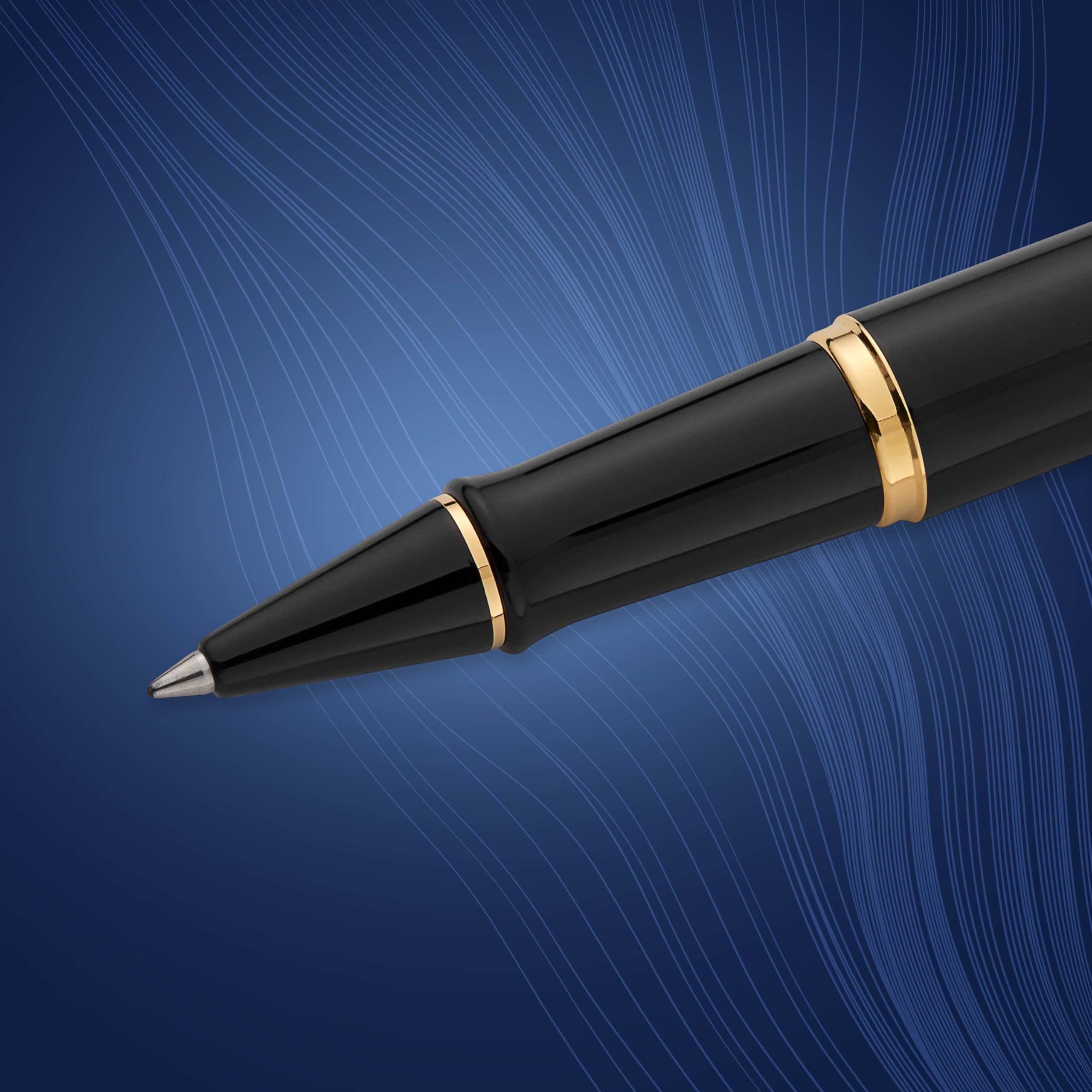 Waterman Expert Rollerball Pen - Gloss Black with 23k Gold Trim, Fine Point Black Ink, Luxury Gift Box | Premium Writing Instrument for Professionals, Ideal Coworker Gift for Office, Business Meetings & Special Occasions