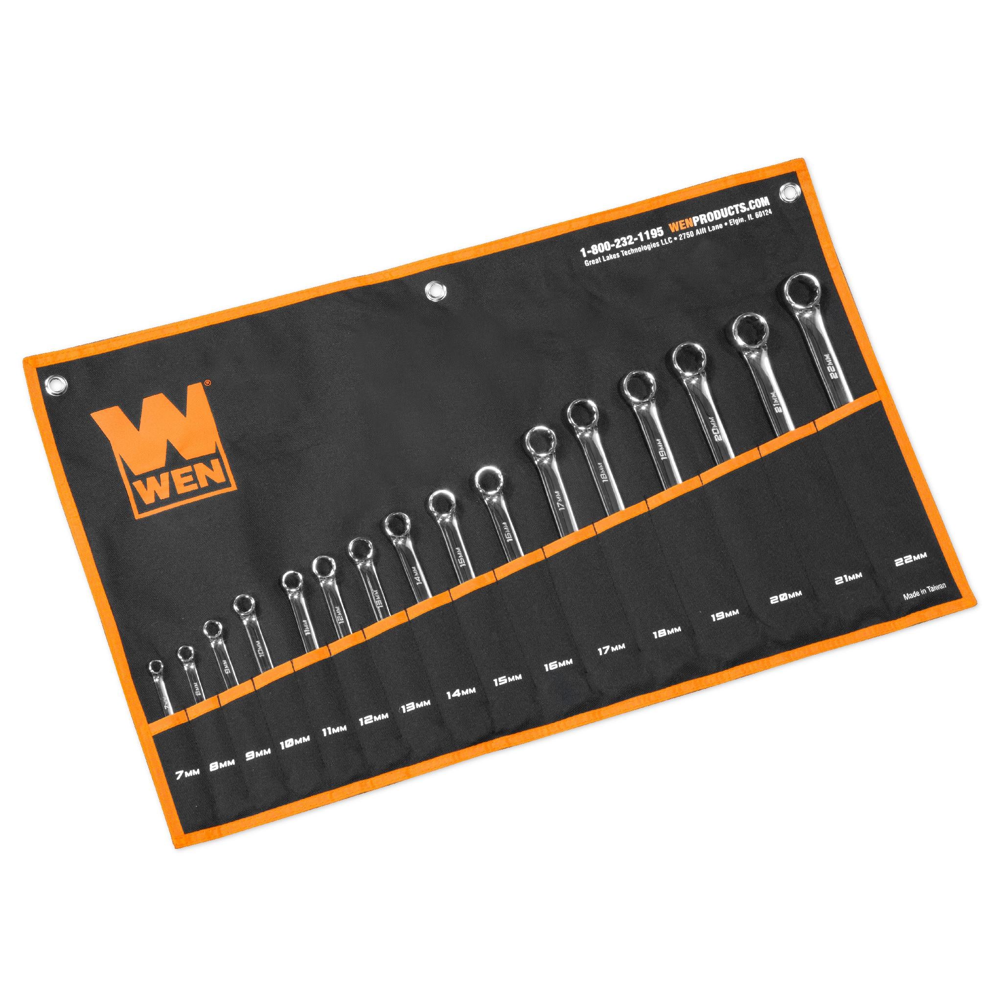WEN WR160M 16-Piece Professional Grade Metric Combination Wrench Set with Storage Pouch - Perfect for Automotive Repair, DIY Projects & Home Maintenance