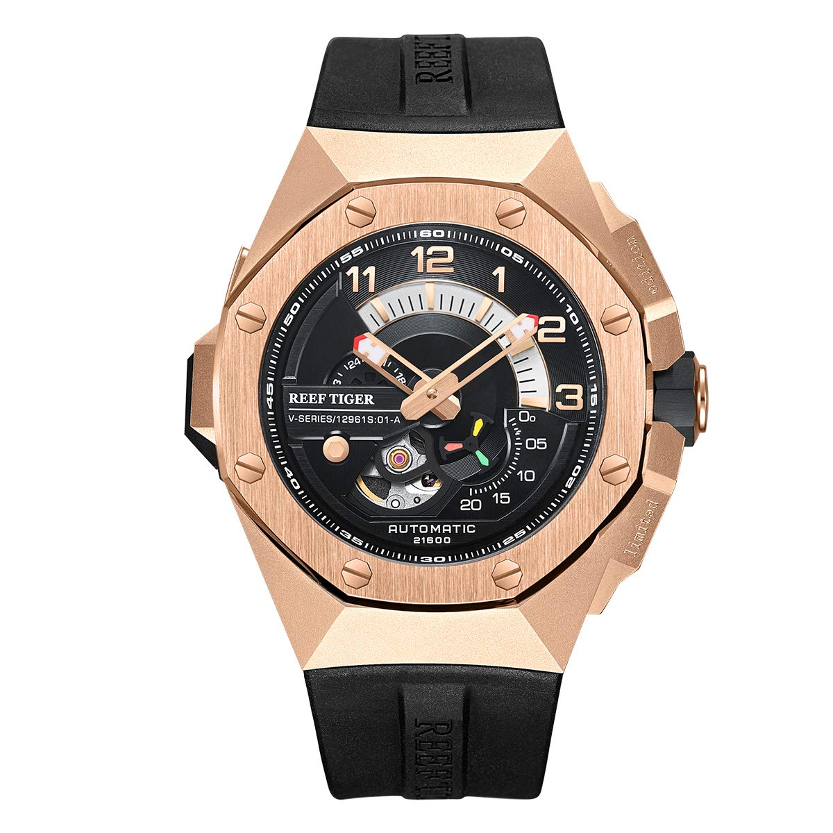 REEF TIGER Luxury Automatic Men's Watch - Rose Gold Sport Chronograph Mechanical Watch RGA92S7 | Perfect for Business, Casual & Outdoor Activities