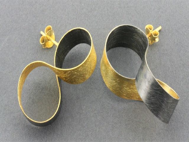 22K Gold & Oxidized Silver Infinity Ribbon Stud Earrings - Perfect for Weddings, Parties & Everyday Elegance