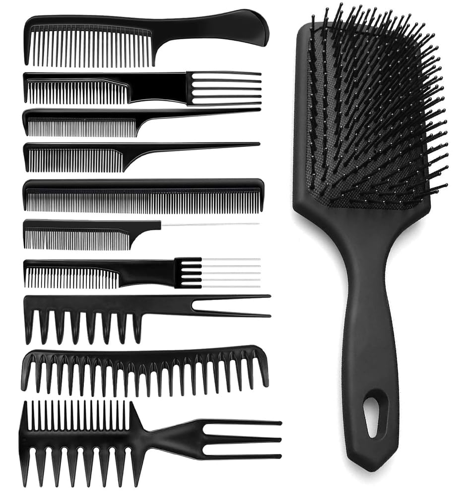 10Pcs Professional Hair Combs Set - Wide Tooth Comb, Anti-Static Barber Comb, Fine Hair Styling Comb, Detangling Comb & Rat Tail Comb for Men & Women with Long Thick Curly Hair - Perfect for Salon, Home Styling & Travel Hair Care