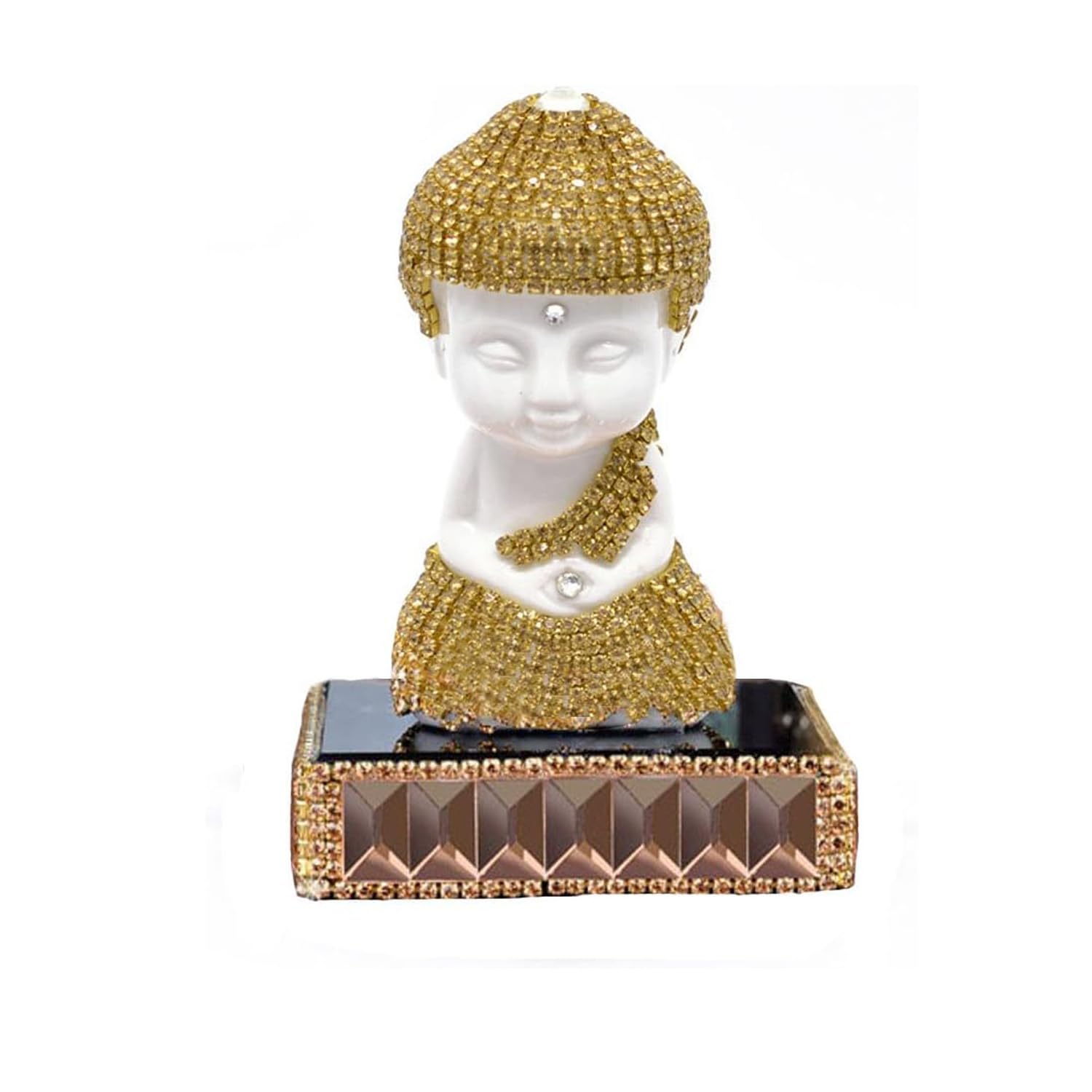Ceramic Blessing Peace Buddha Gold Crystal Perfume Bottle - Home Decor, Car Dashboard Ornament for Meditation Room, Office Desk & Gift Giving