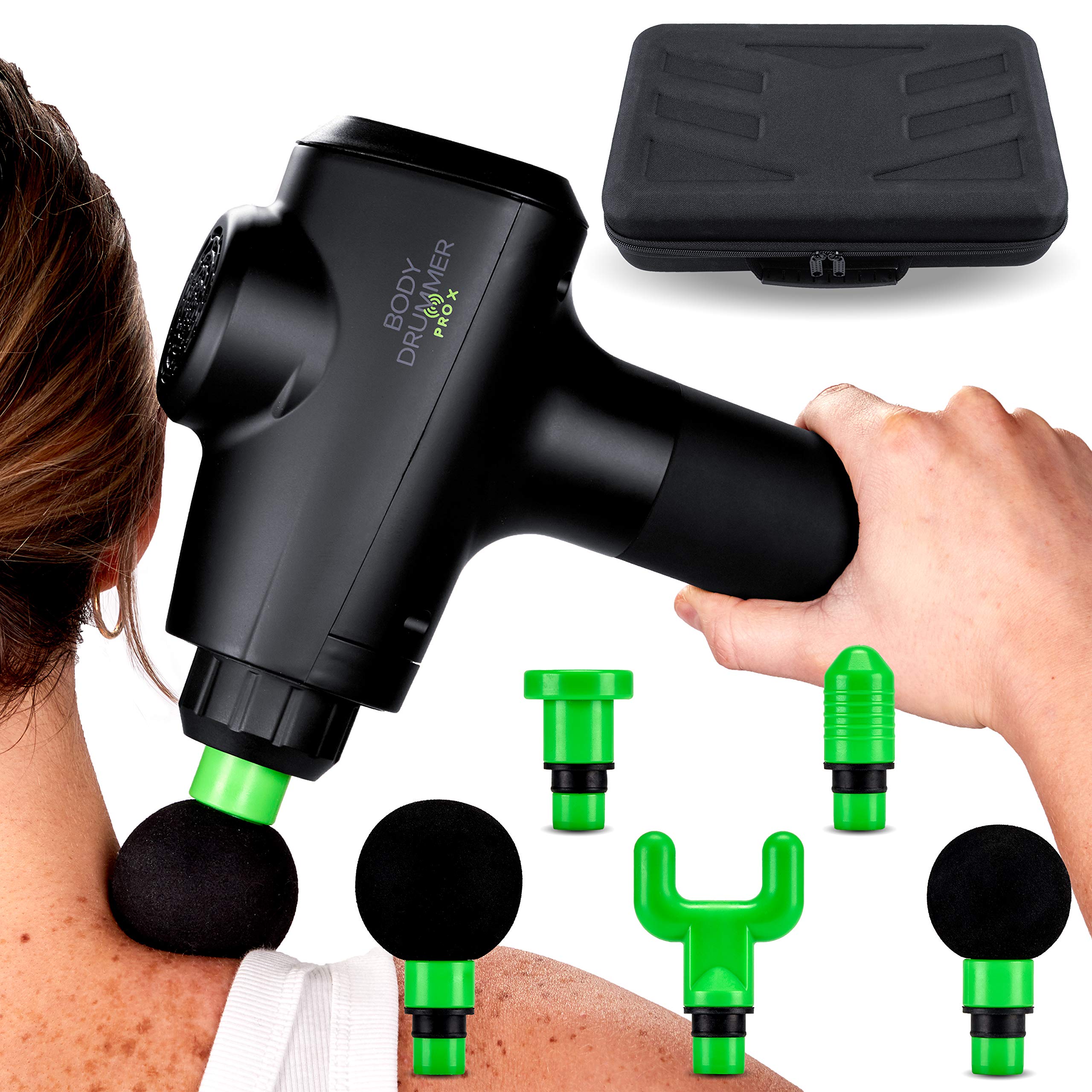 Body Drummer Pro-X Percussion Massage Gun - Deep Tissue Pain Relief, 6 Massage Heads, 20 Speed Levels, Rechargeable & Quiet - Perfect for Post-Workout Recovery, Muscle Relaxation & Chronic Pain Relief
