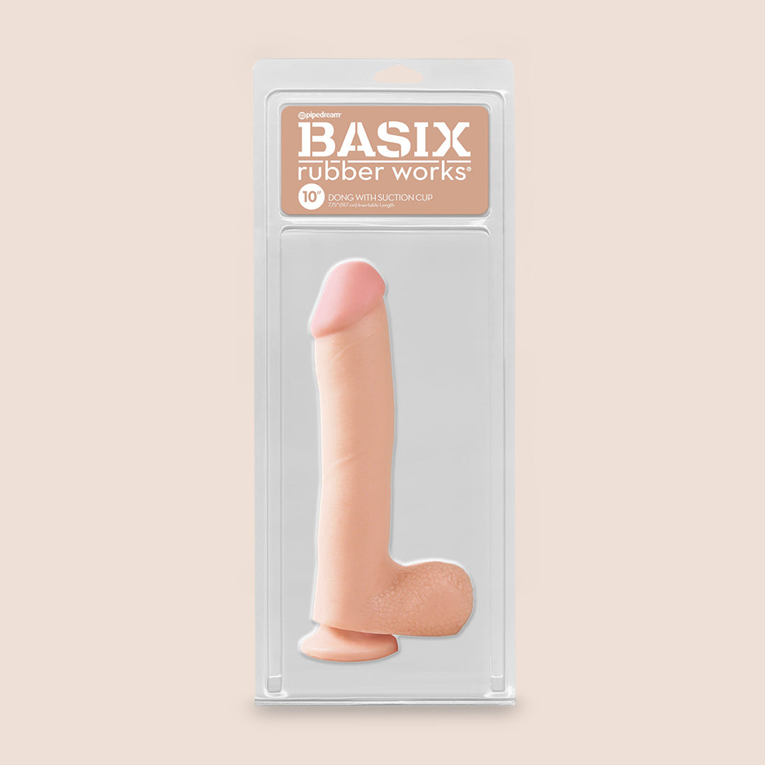 Basix 10 Inch Realistic Dildo with Strong Suction Cup - Flexible Yet Firm Silicone Adult Toy for Solo Play & Couples Use - Perfect for Bedroom Fun, BDSM, and Spicing Up Your Sex Life