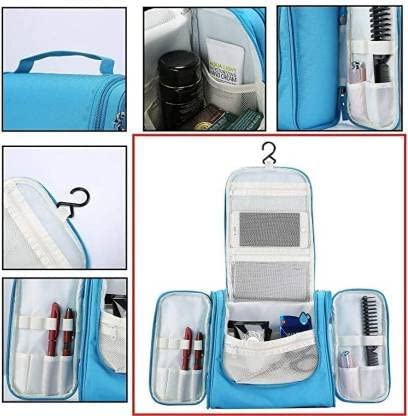EKANTIK Waterproof Travel Makeup Bag for Women - Cosmetic Organizer with Hook, Shower Wash Case, Multi-Color Toiletry Pouch (Pack of 1) - Perfect for Travel, Gym, Beach & Daily Cosmetics Storage