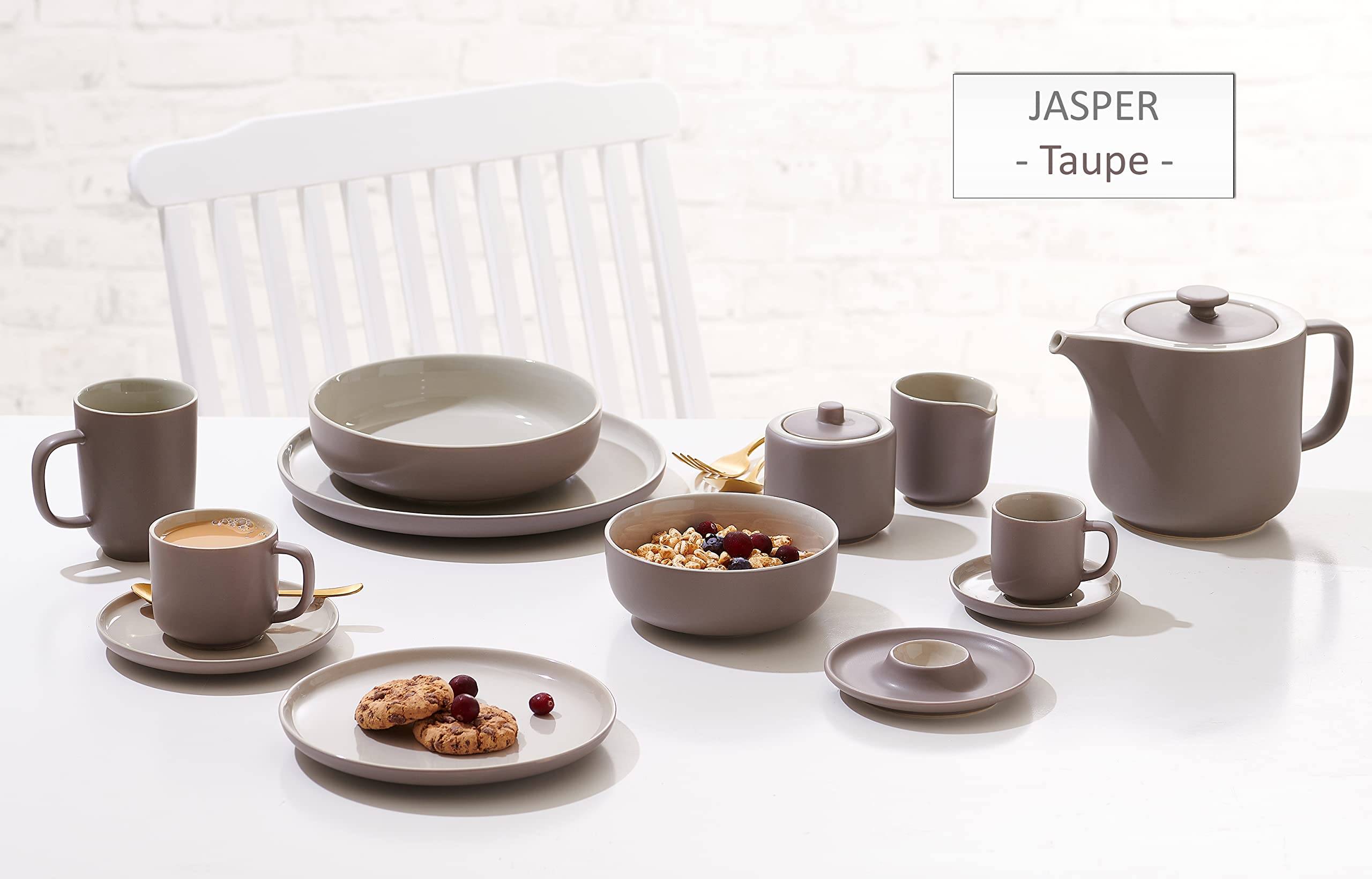Ritzenhoff & Breker Jasper 16-Piece Taupe Stoneware Dinner Set - Plates, Bowls & Cups for 4 People | Elegant Tableware for Family Dinners, Parties & Restaurant-Style Dining